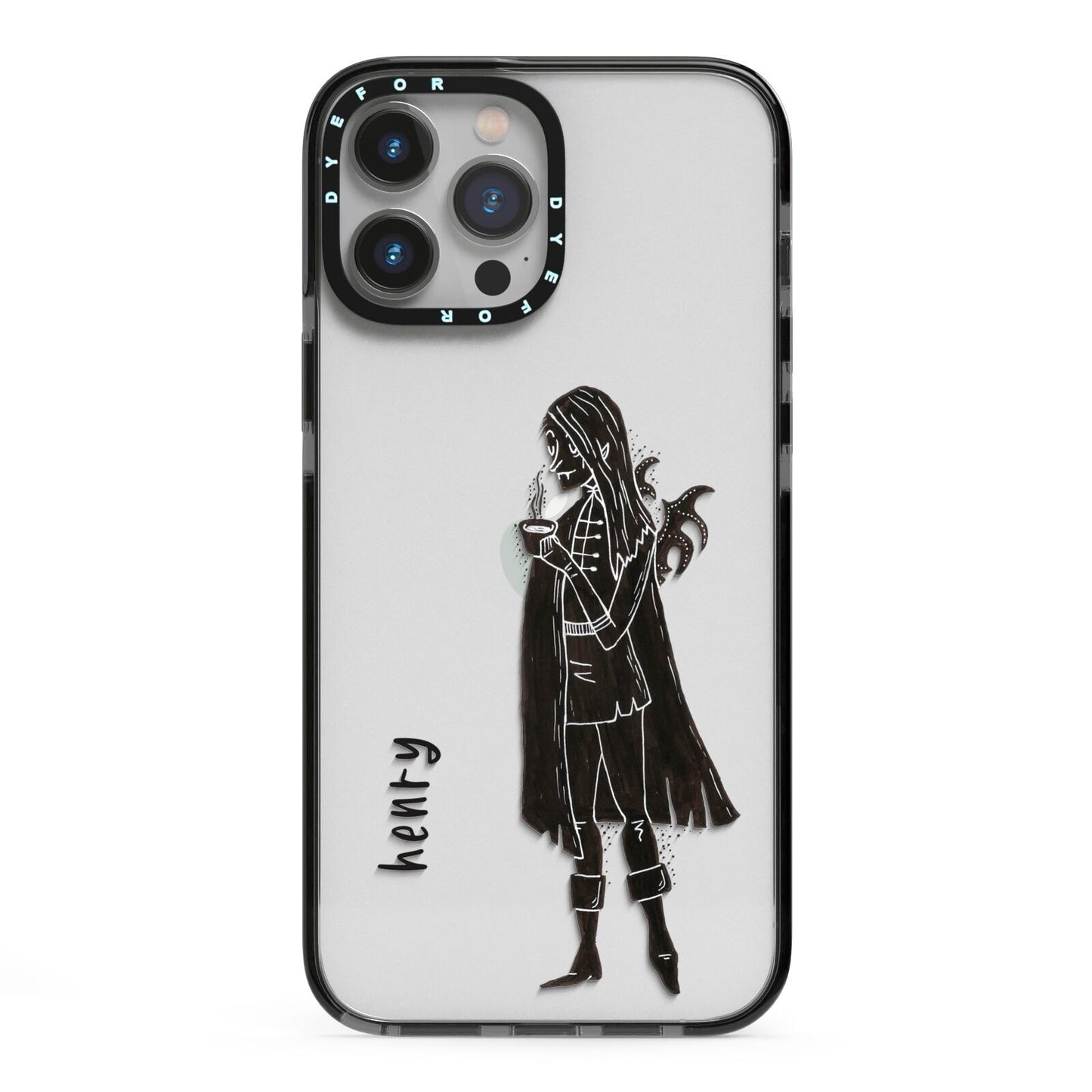 Dark Caped Vamp iPhone 13 Pro Max Black Impact Case on Silver phone