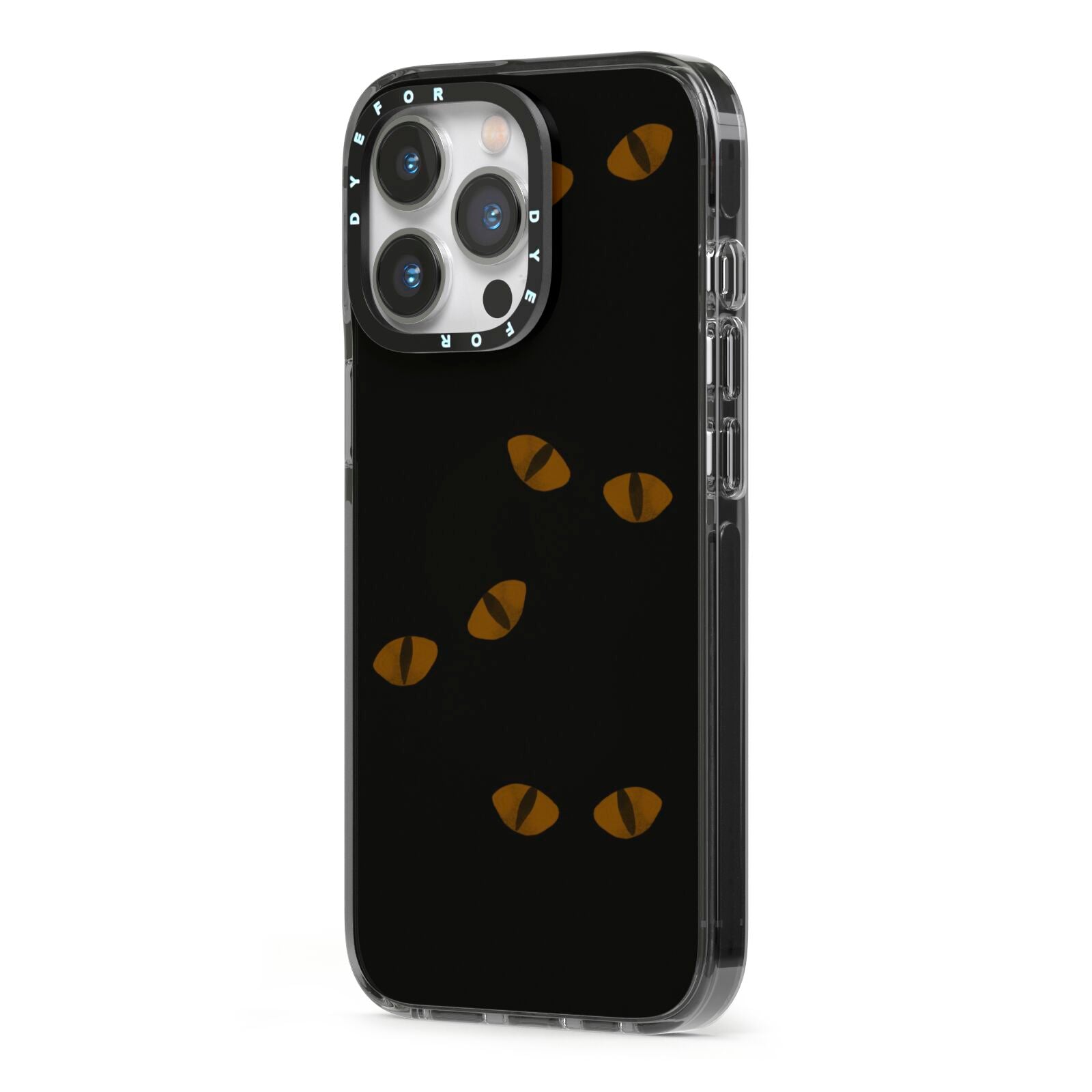 Darkness Eyes iPhone 13 Pro Black Impact Case Side Angle on Silver phone