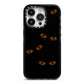 Darkness Eyes iPhone 14 Pro Black Impact Case on Silver phone