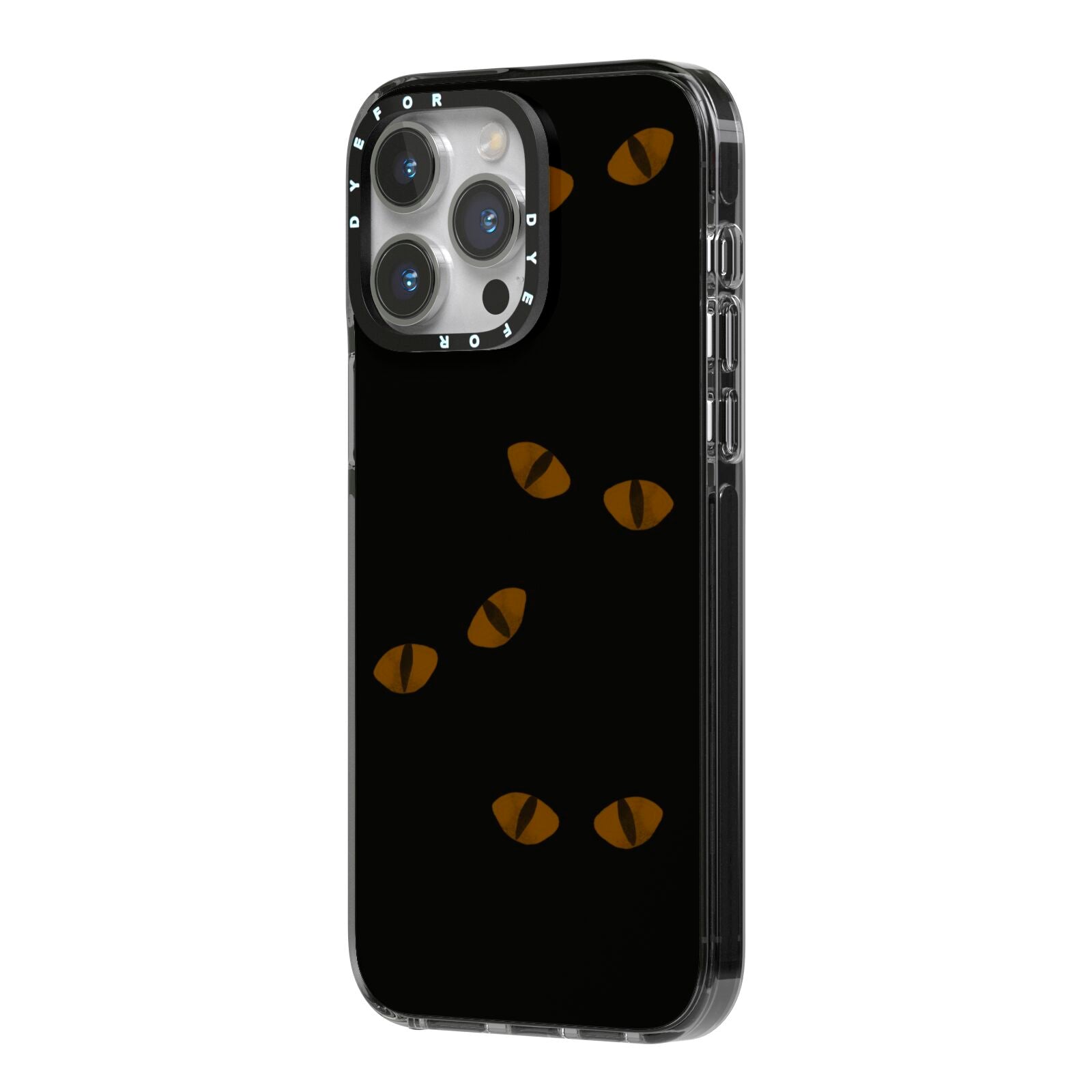 Darkness Eyes iPhone 14 Pro Max Black Impact Case Side Angle on Silver phone