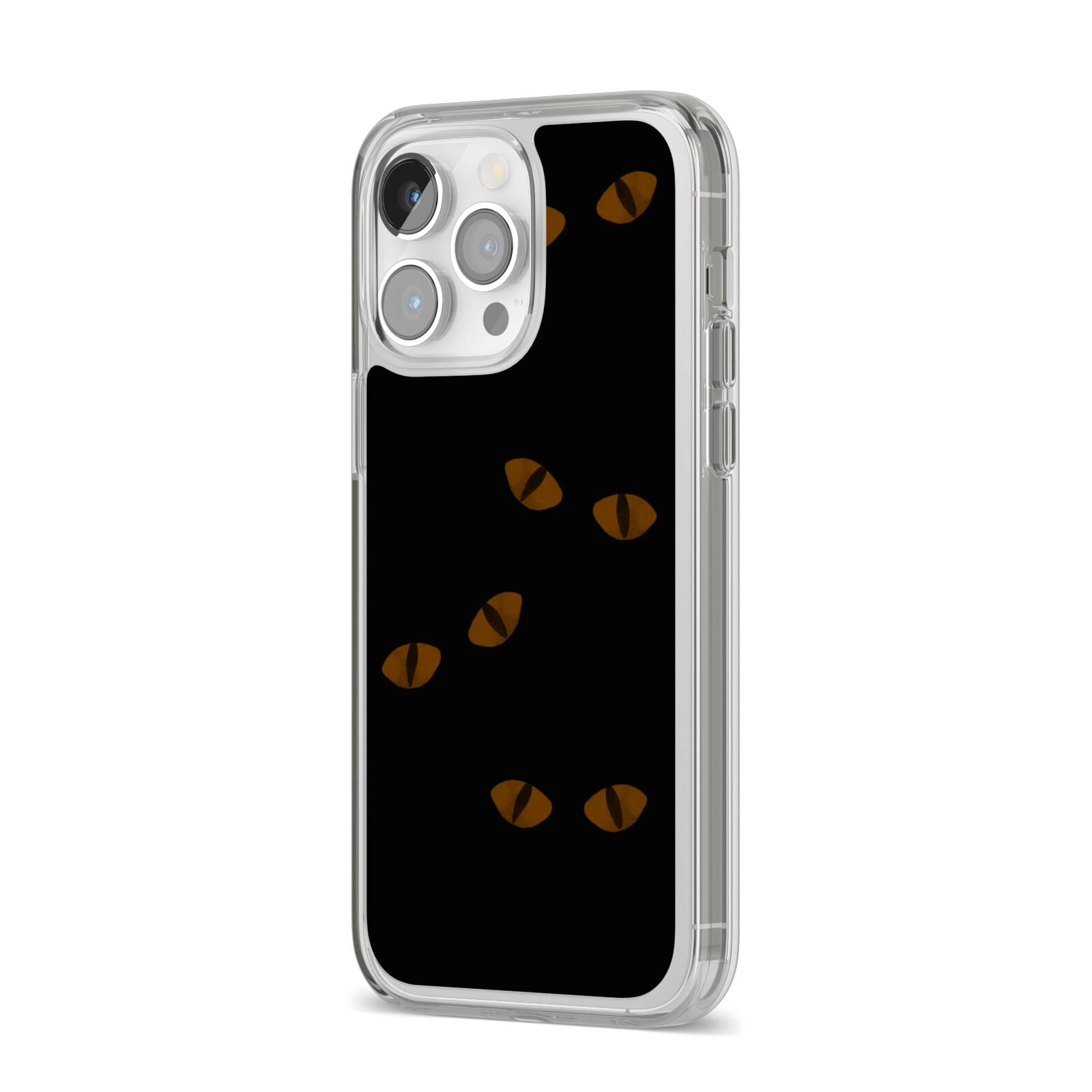Darkness Eyes iPhone 14 Pro Max Clear Tough Case Silver Angled Image