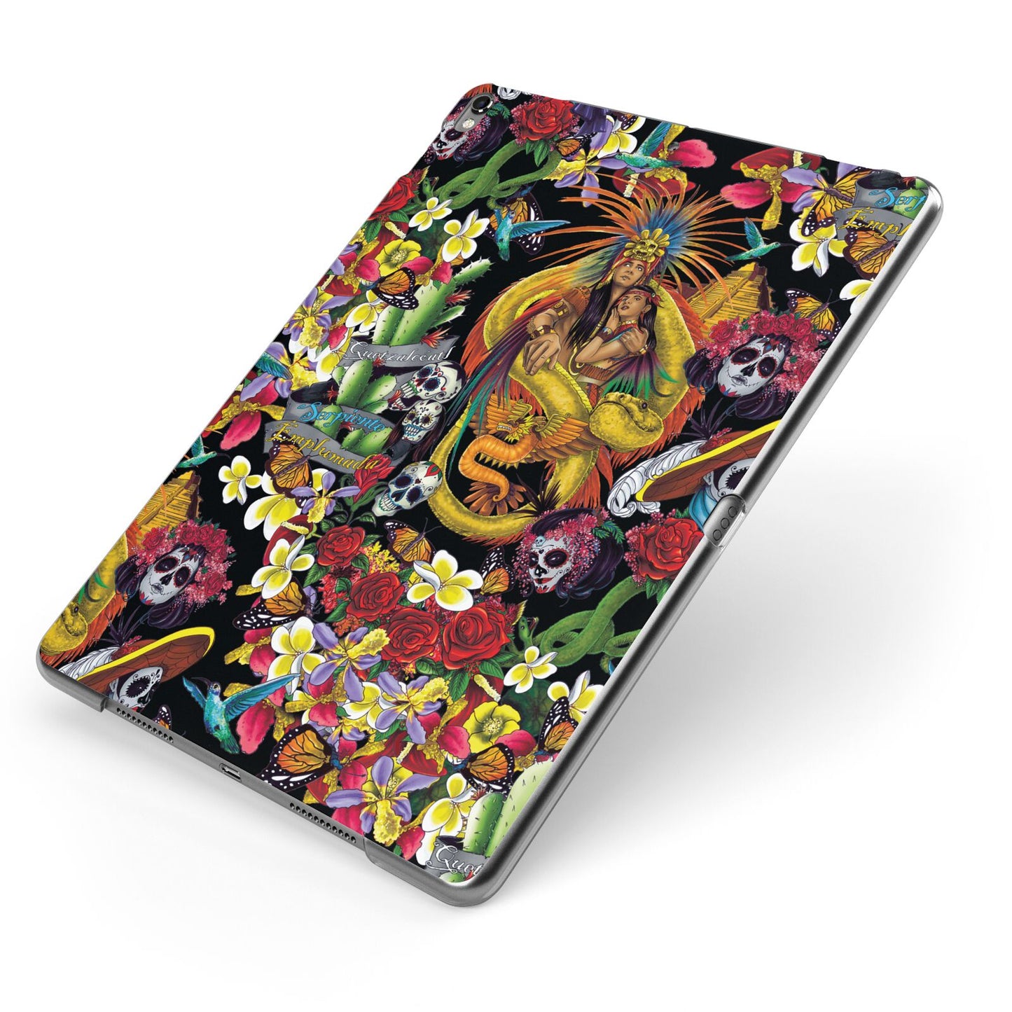 Day of the Dead Apple iPad Case on Grey iPad Side View