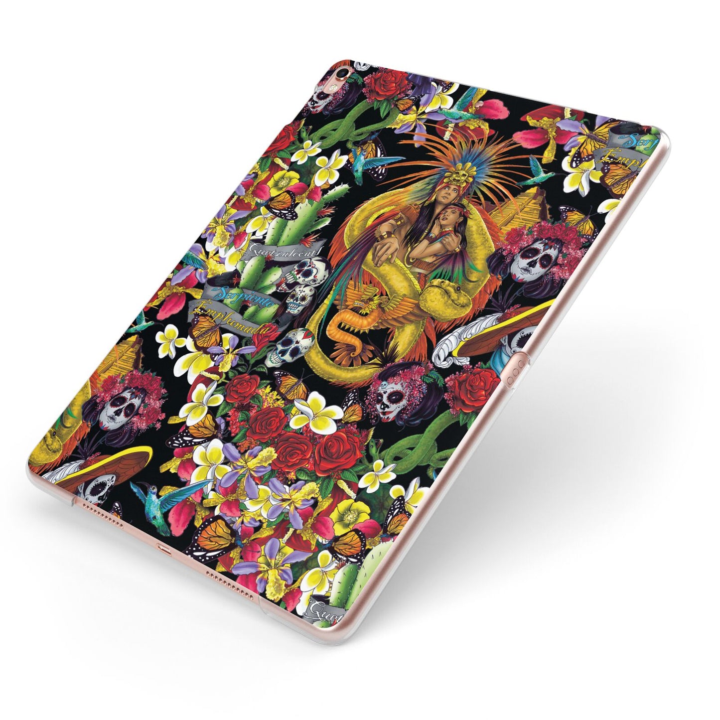 Day of the Dead Apple iPad Case on Rose Gold iPad Side View
