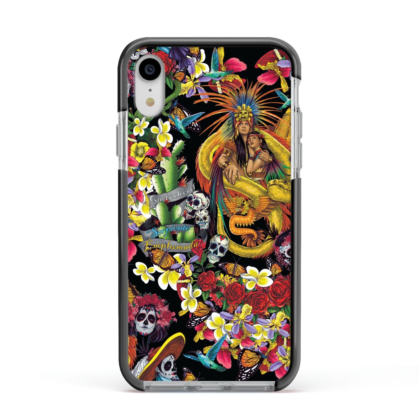 Day of the Dead Apple iPhone XR Impact Case Black Edge on Silver Phone