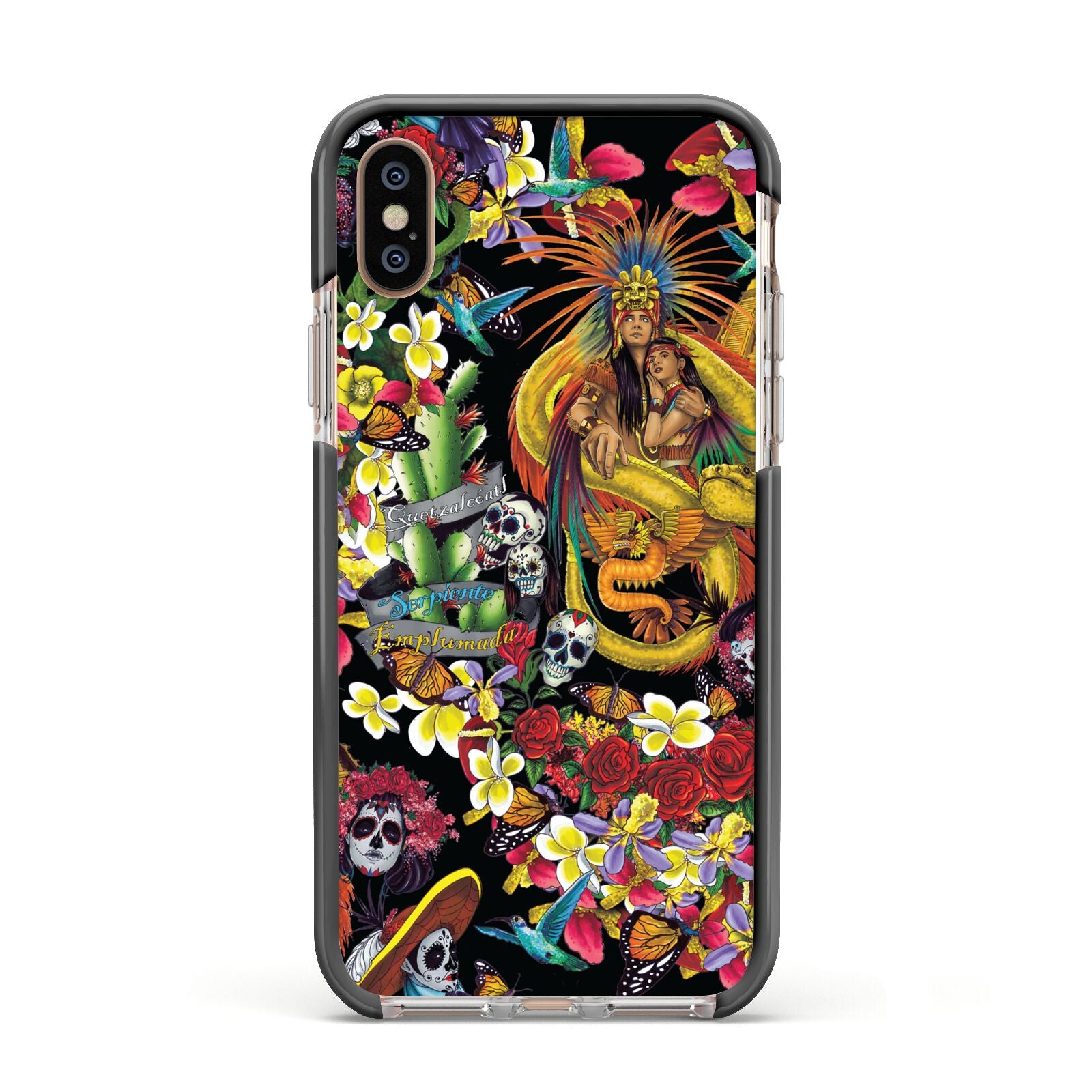 Day of the Dead Apple iPhone Xs Impact Case Black Edge on Gold Phone