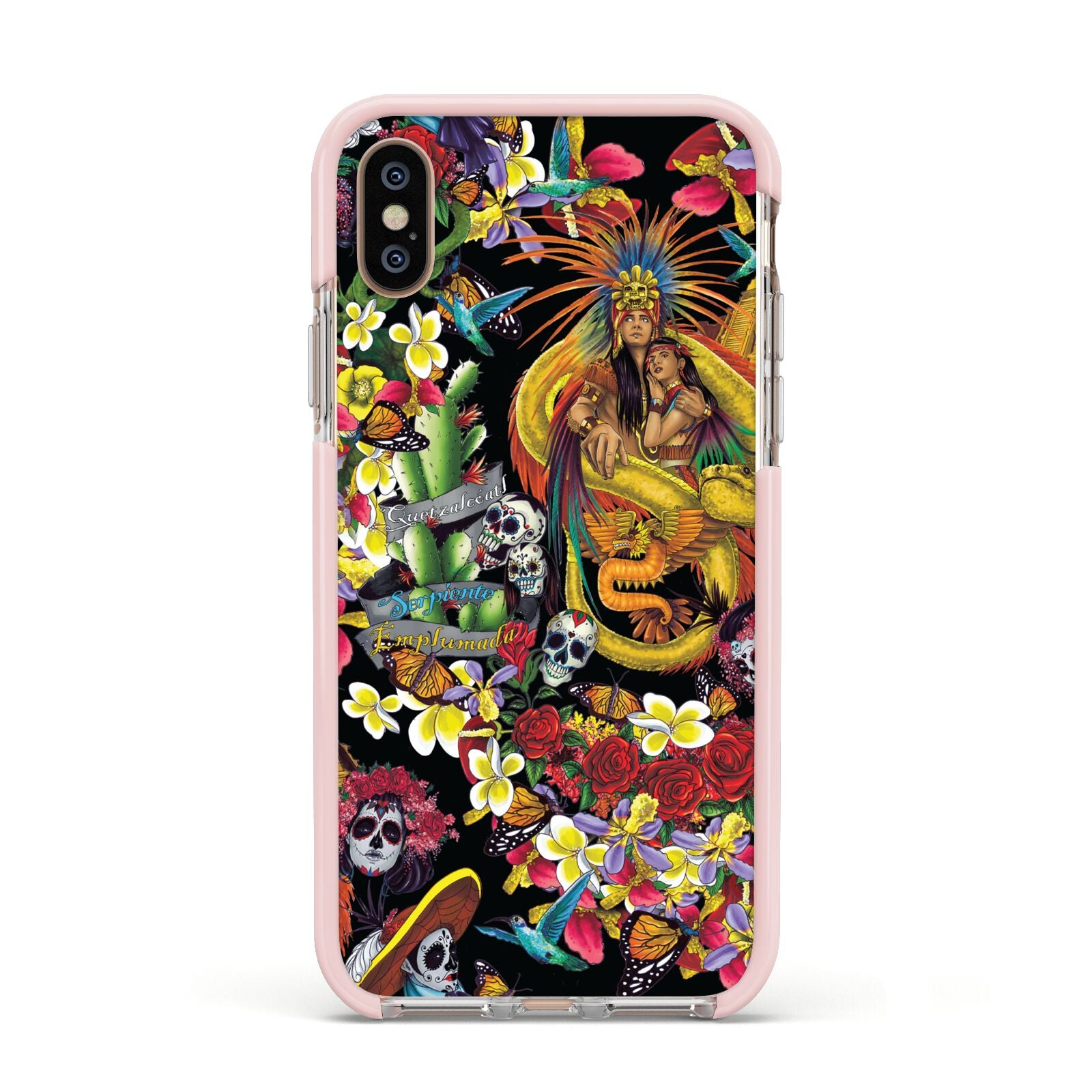 Day of the Dead Apple iPhone Xs Impact Case Pink Edge on Gold Phone