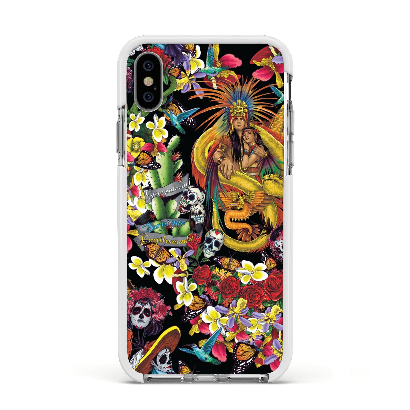 Day of the Dead Apple iPhone Xs Impact Case White Edge on Silver Phone