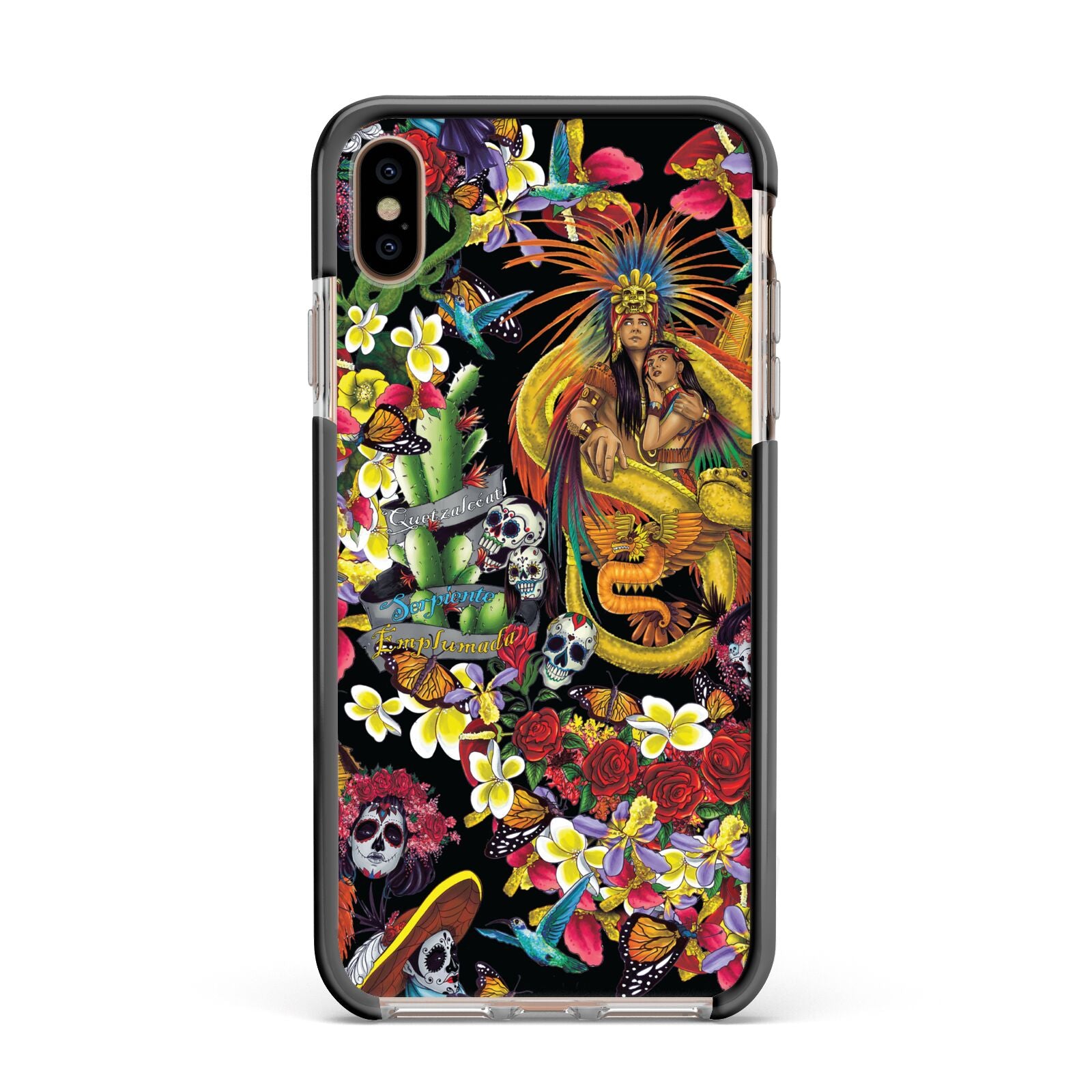 Day of the Dead Apple iPhone Xs Max Impact Case Black Edge on Gold Phone