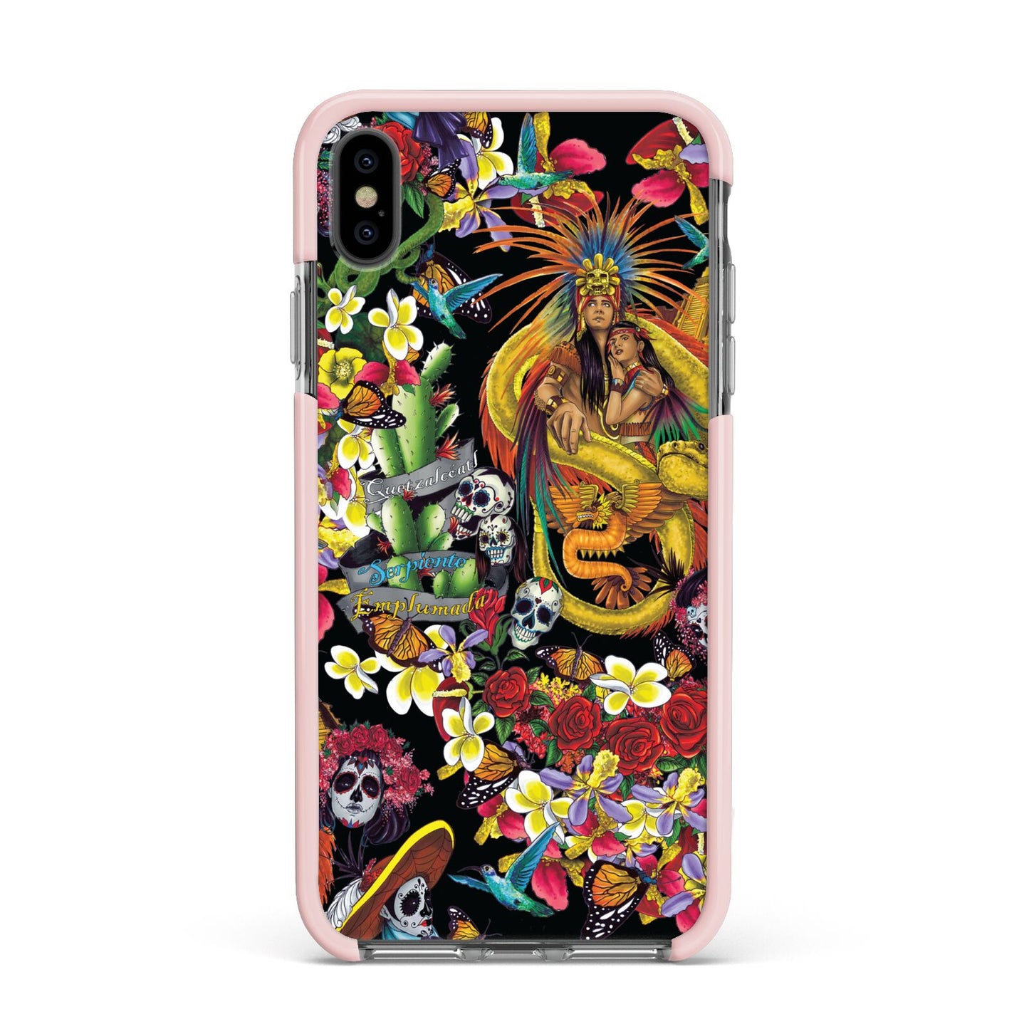 Day of the Dead Apple iPhone Xs Max Impact Case Pink Edge on Black Phone
