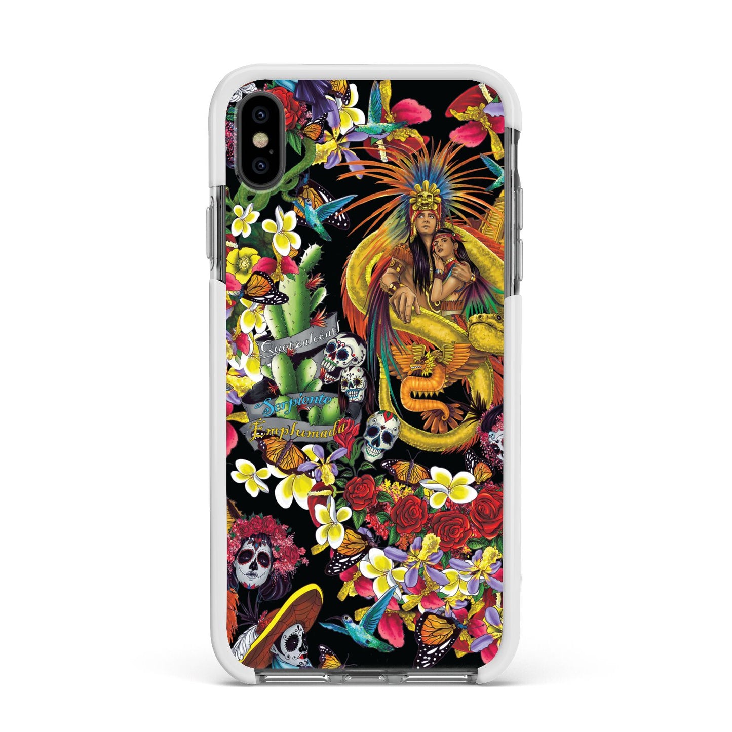 Day of the Dead Apple iPhone Xs Max Impact Case White Edge on Black Phone