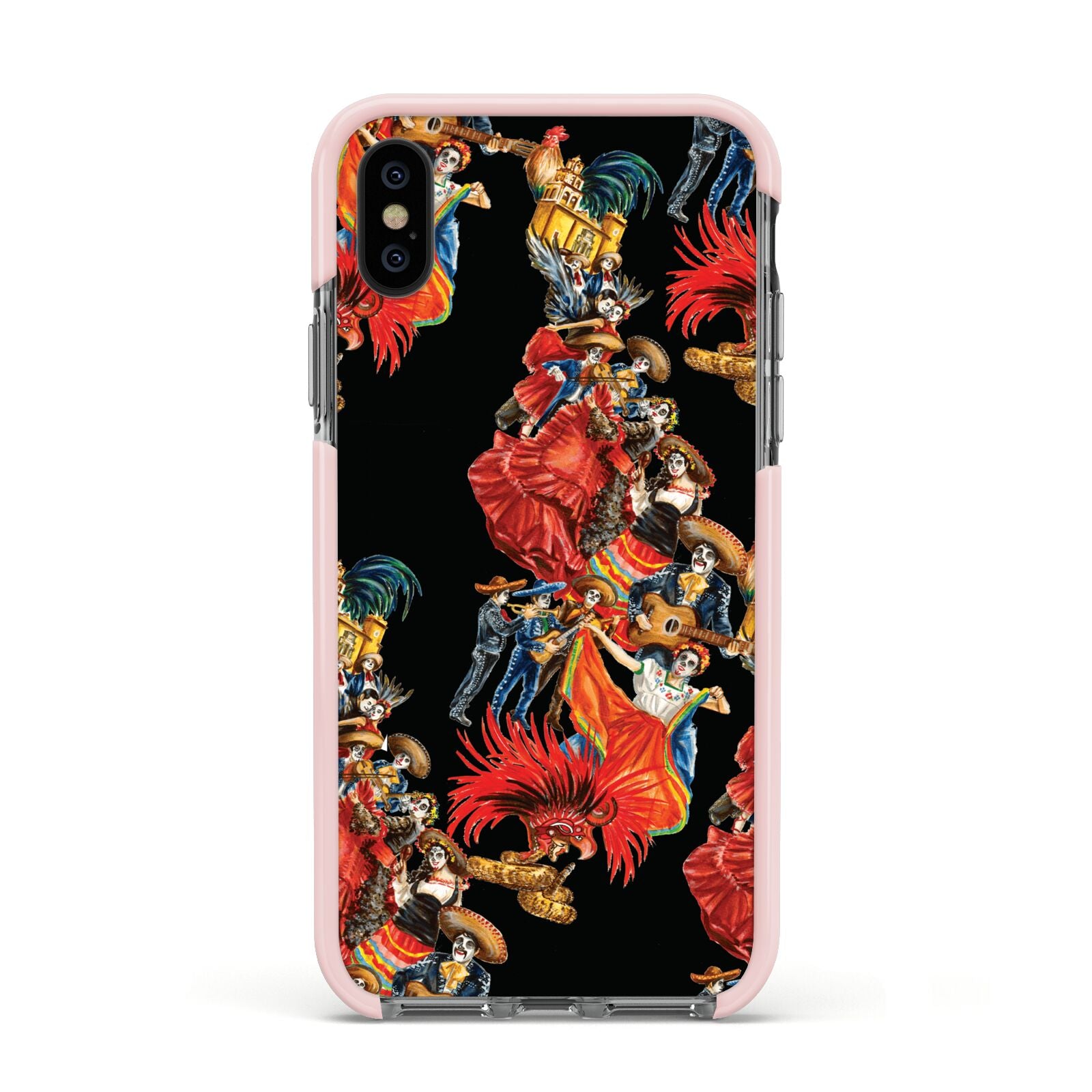 Day of the Dead Festival Apple iPhone Xs Impact Case Pink Edge on Black Phone