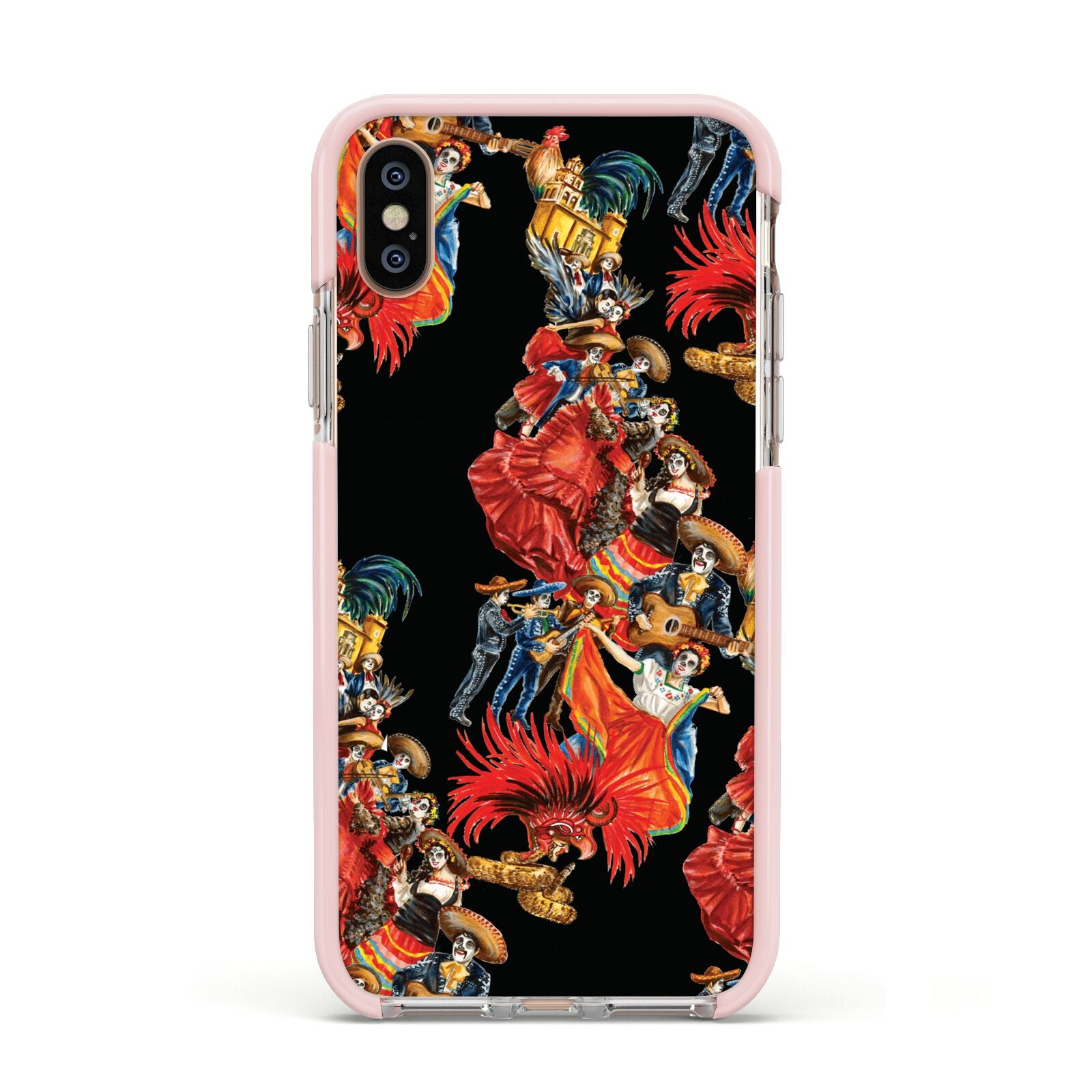 Day of the Dead Festival Apple iPhone Xs Impact Case Pink Edge on Gold Phone