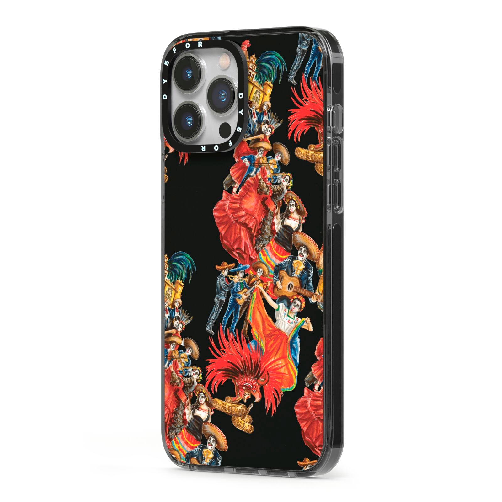 Day of the Dead Festival iPhone 13 Pro Max Black Impact Case Side Angle on Silver phone