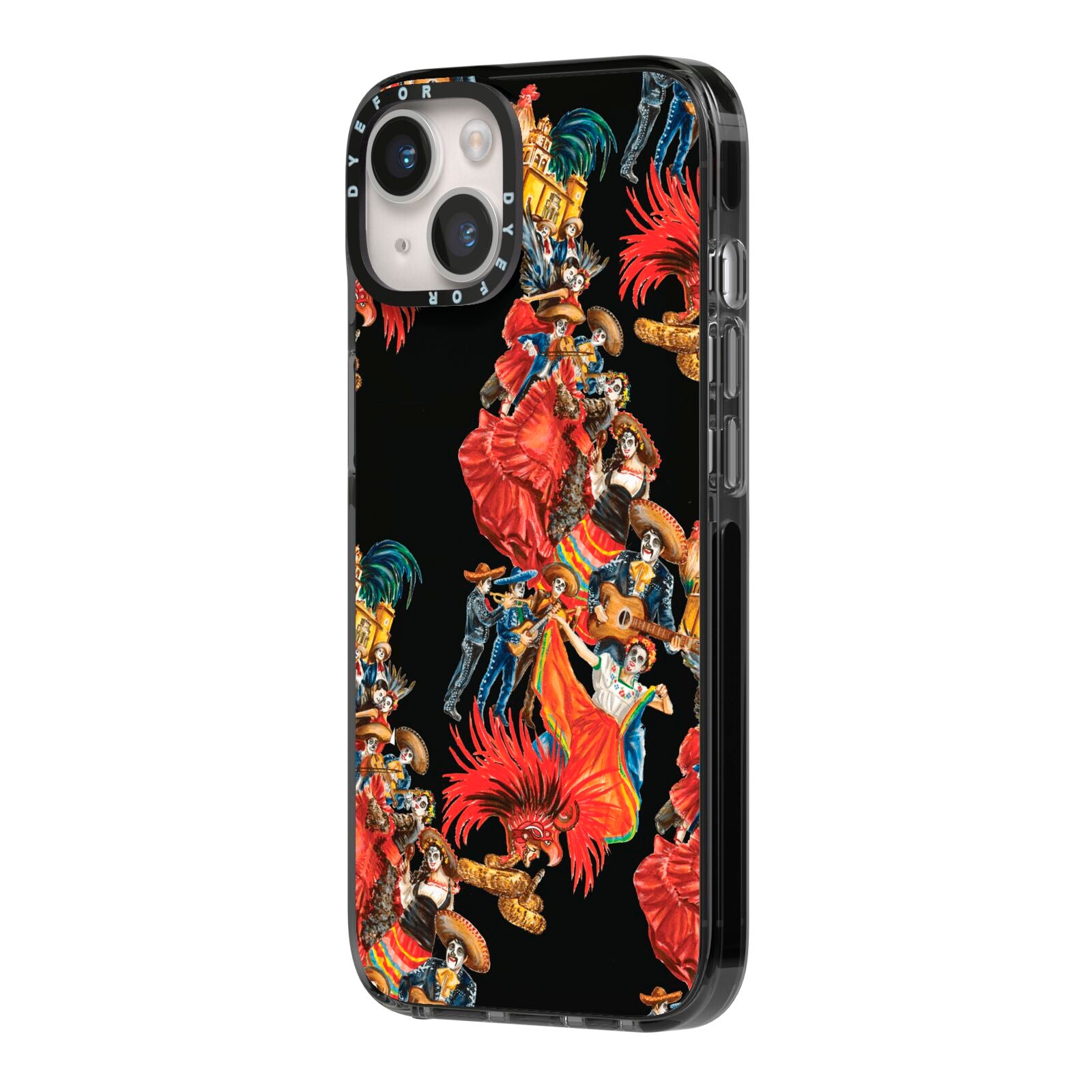 Day of the Dead Festival iPhone 14 Black Impact Case Side Angle on Silver phone