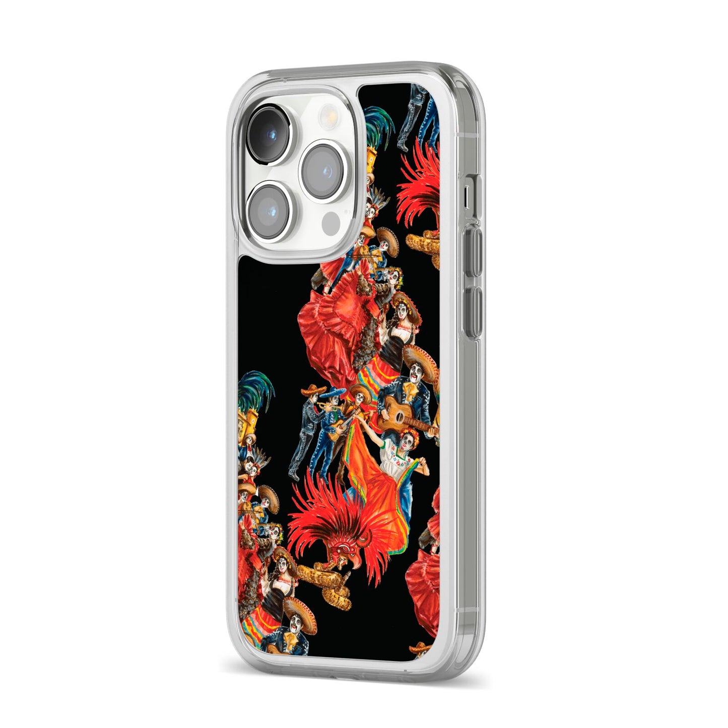 Day of the Dead Festival iPhone 14 Pro Clear Tough Case Silver Angled Image