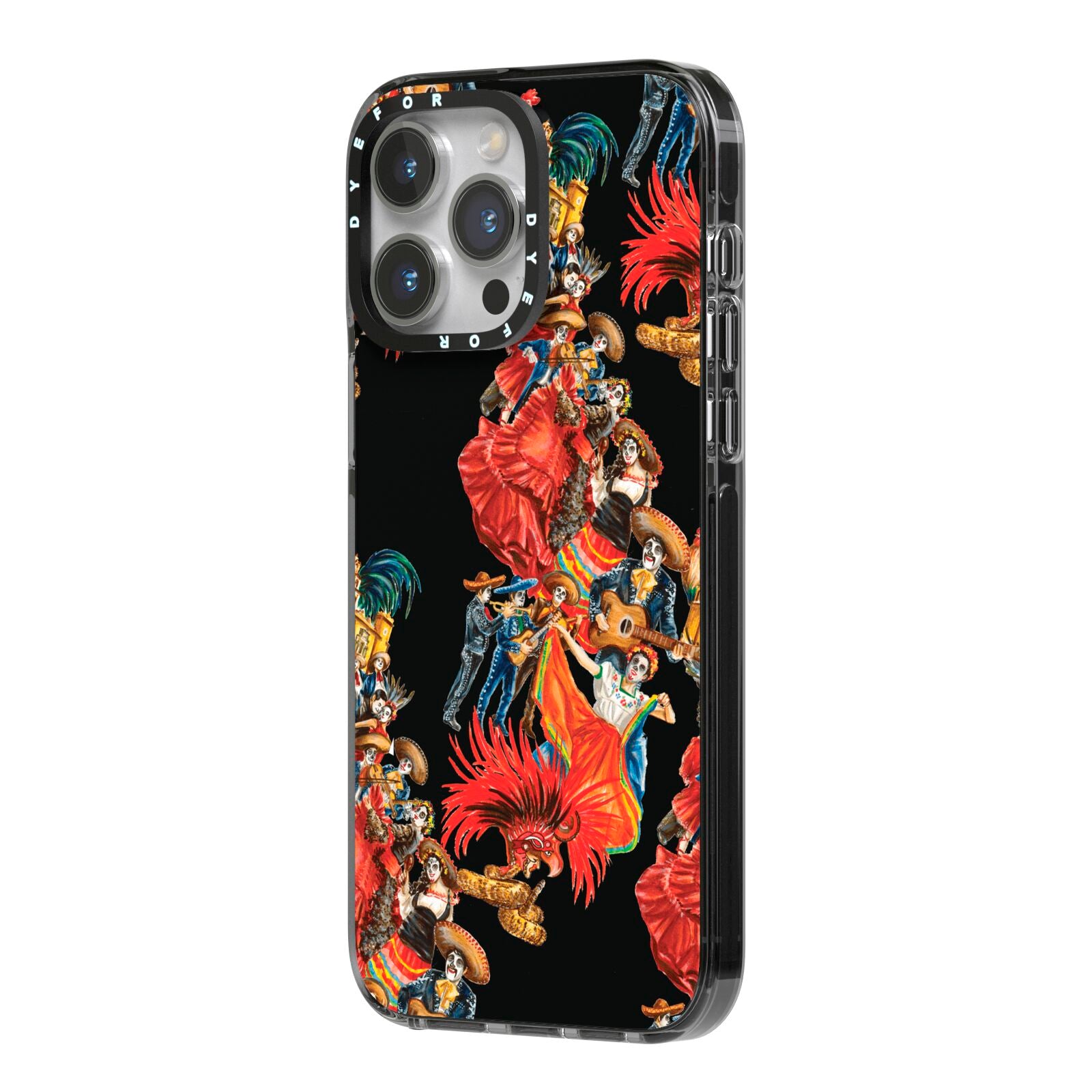 Day of the Dead Festival iPhone 14 Pro Max Black Impact Case Side Angle on Silver phone