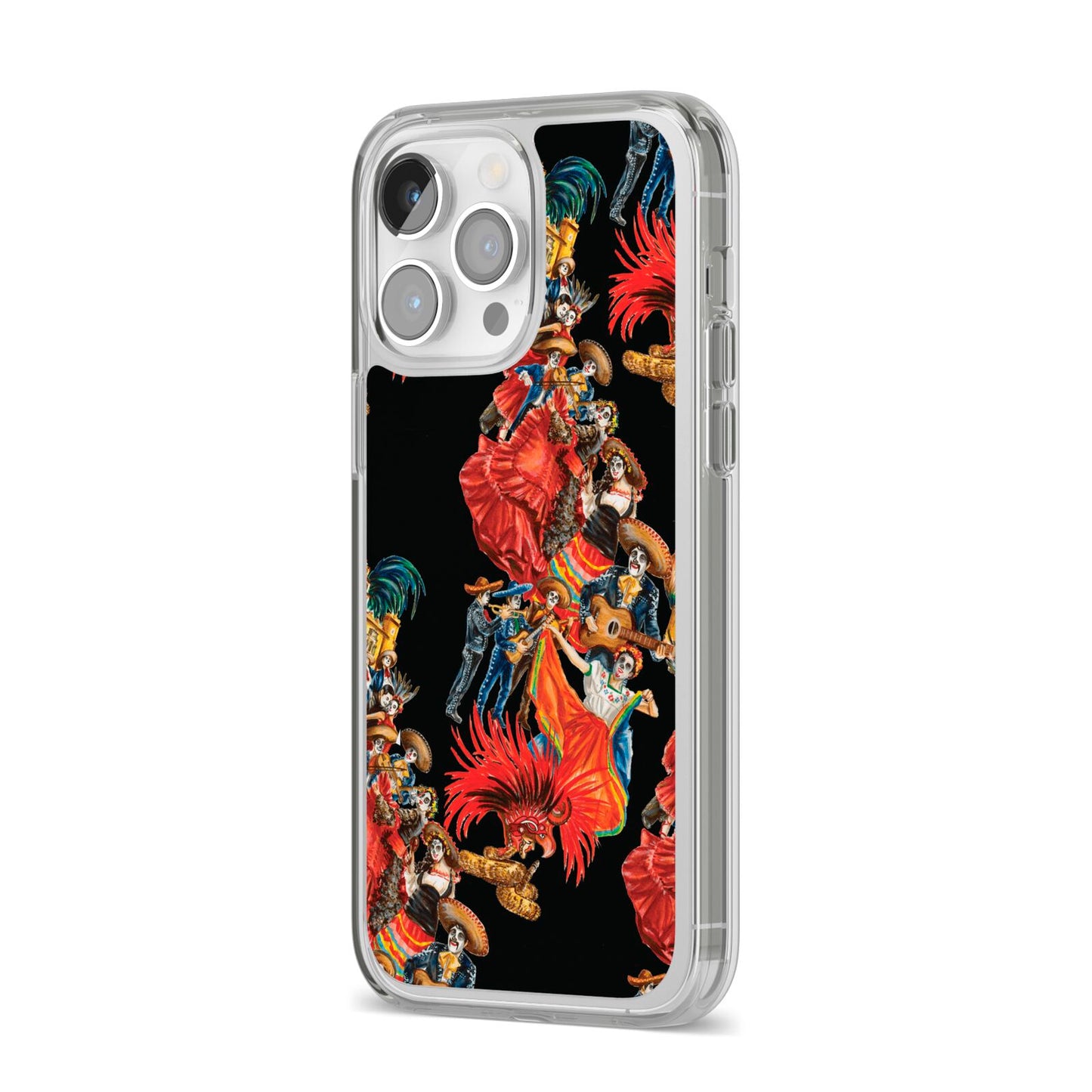 Day of the Dead Festival iPhone 14 Pro Max Clear Tough Case Silver Angled Image