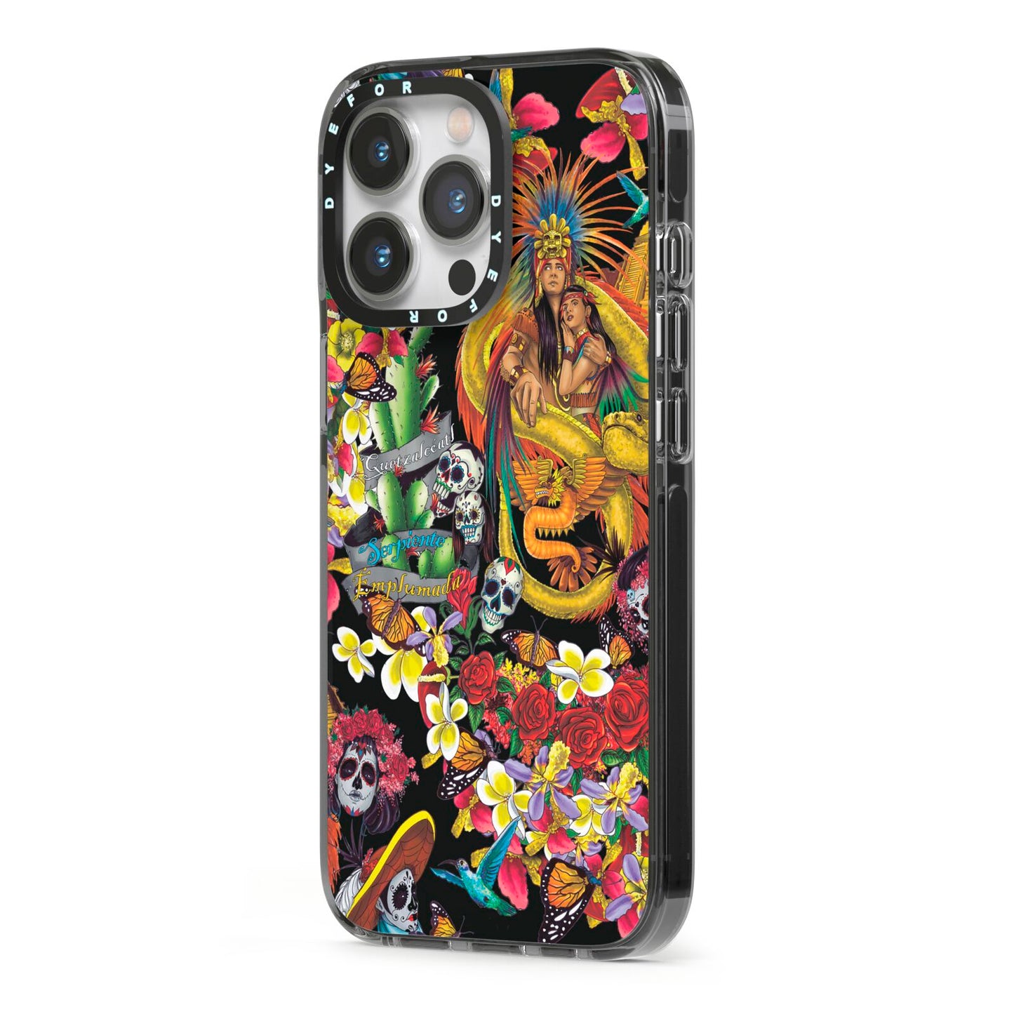 Day of the Dead iPhone 13 Pro Black Impact Case Side Angle on Silver phone