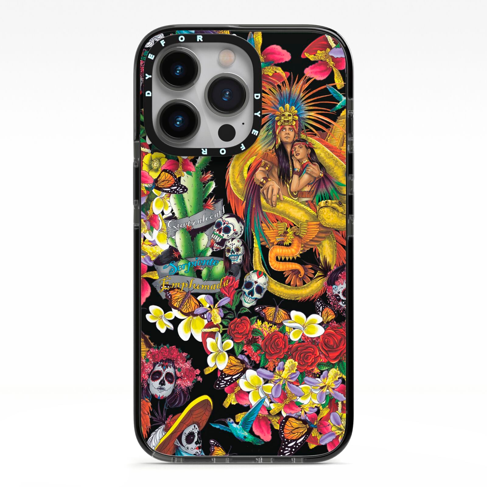 Day of the Dead iPhone 13 Pro Black Impact Case on Silver phone