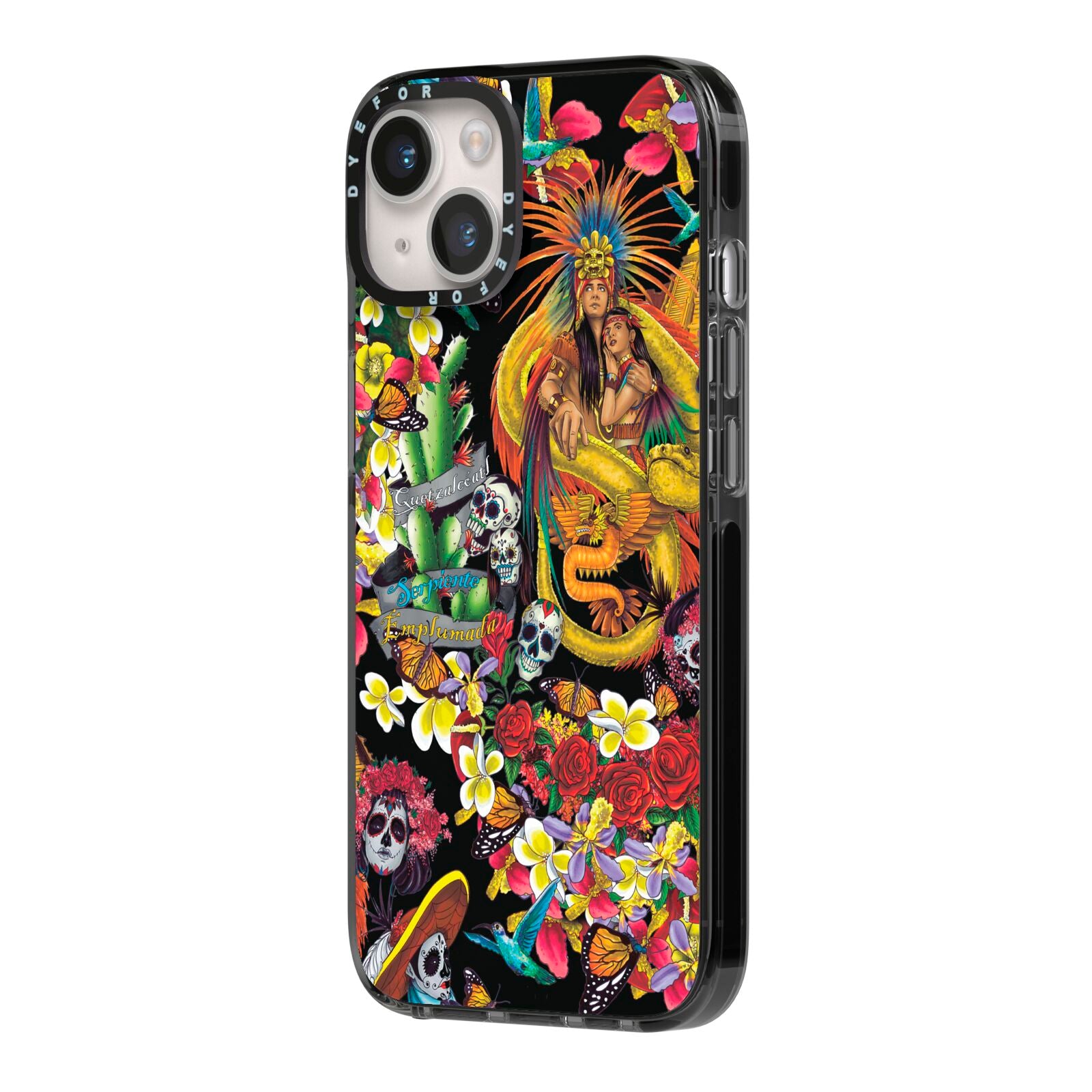 Day of the Dead iPhone 14 Black Impact Case Side Angle on Silver phone