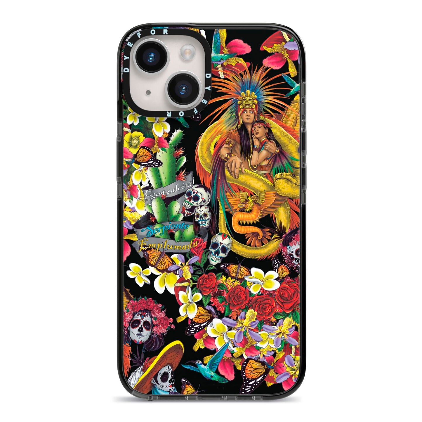 Day of the Dead iPhone 14 Black Impact Case on Silver phone