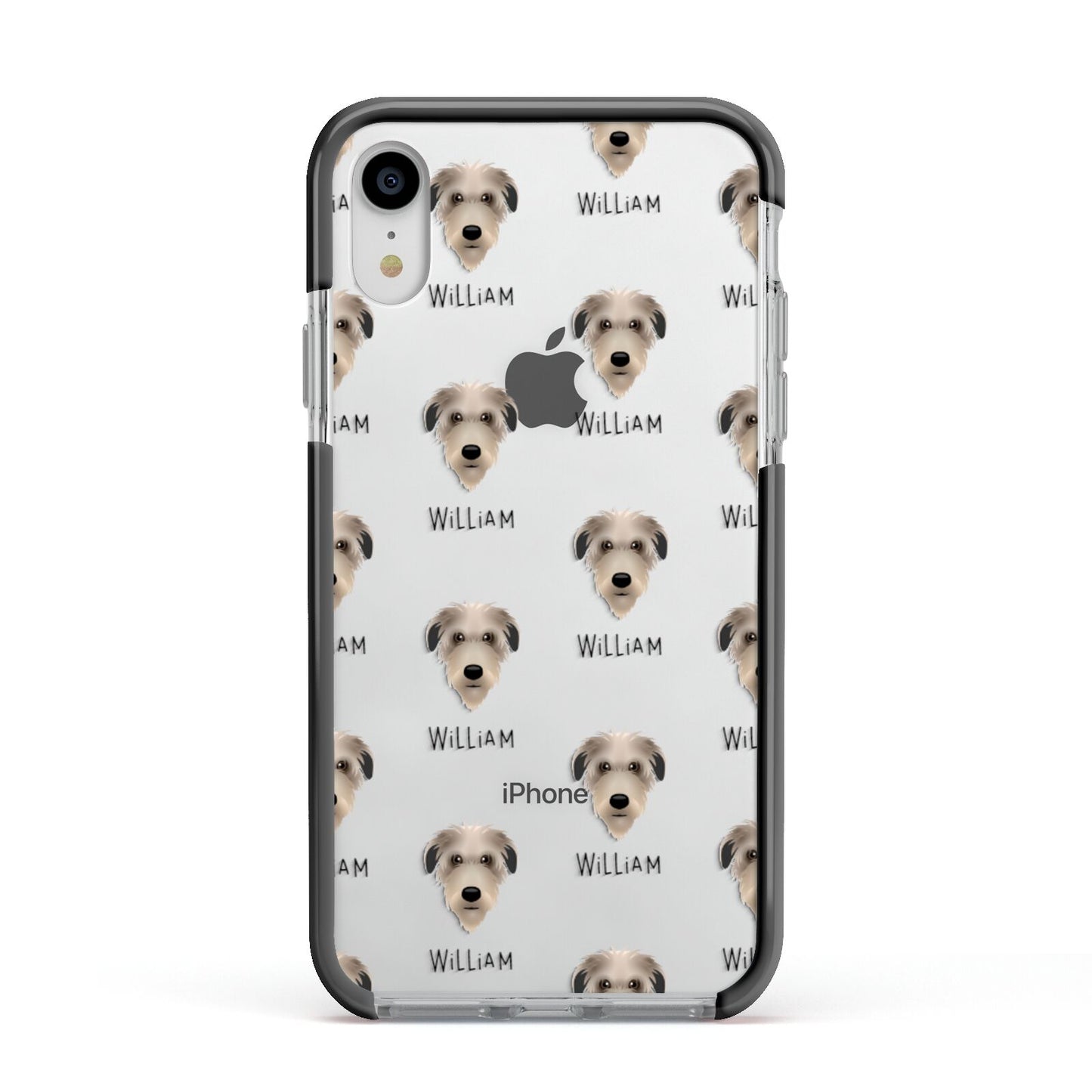 Deerhound Icon with Name Apple iPhone XR Impact Case Black Edge on Silver Phone