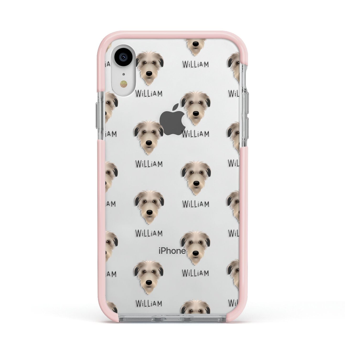 Deerhound Icon with Name Apple iPhone XR Impact Case Pink Edge on Silver Phone