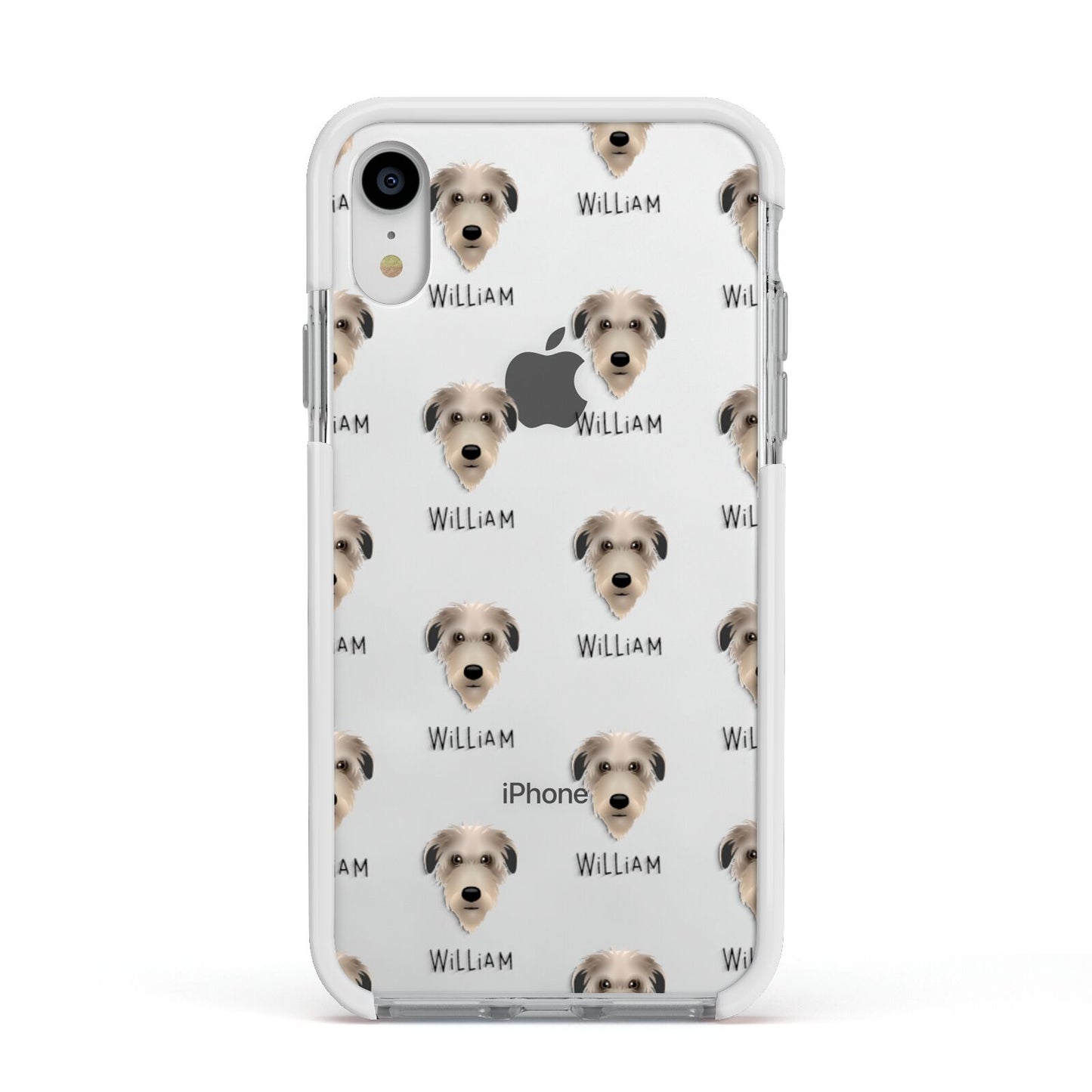 Deerhound Icon with Name Apple iPhone XR Impact Case White Edge on Silver Phone