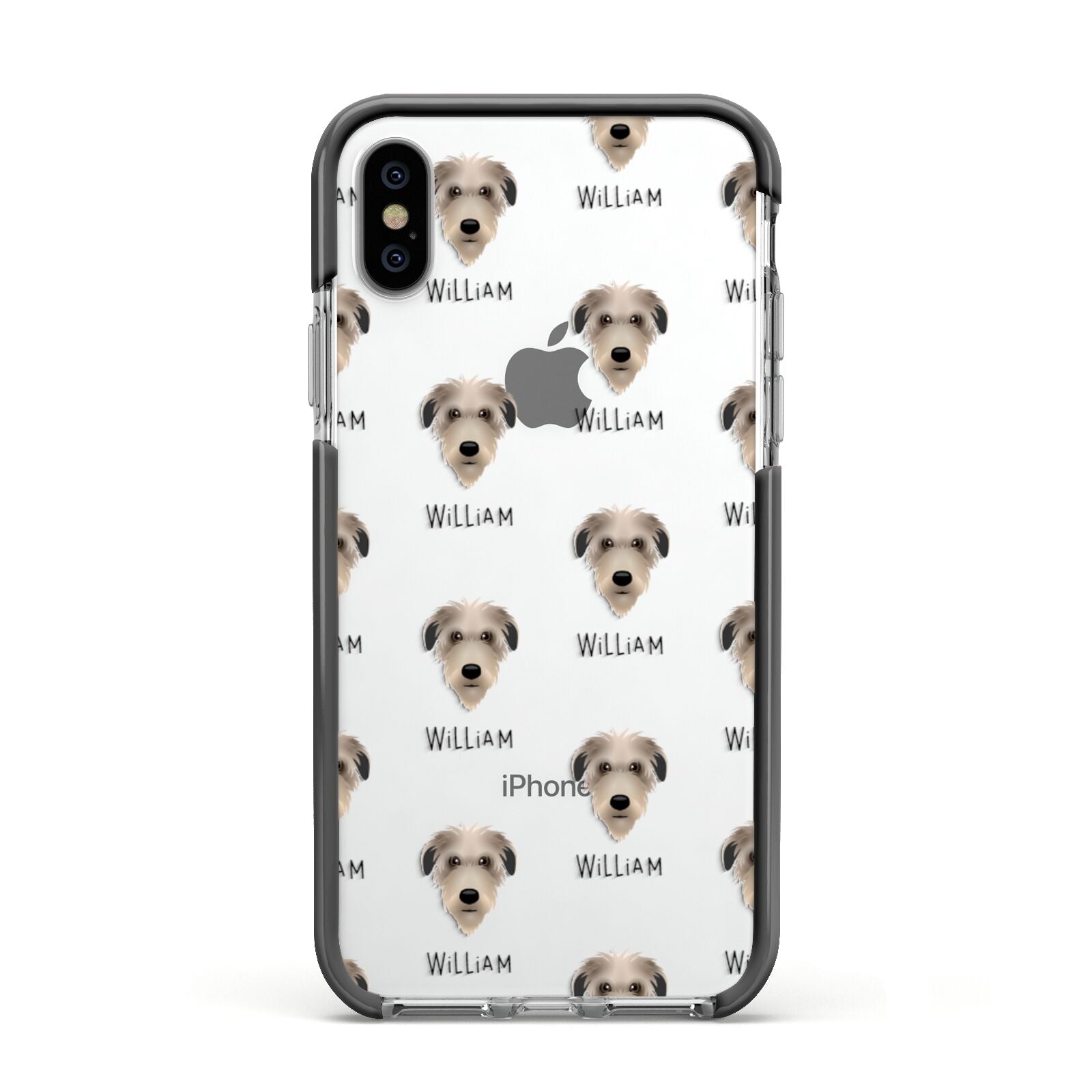 Deerhound Icon with Name Apple iPhone Xs Impact Case Black Edge on Silver Phone