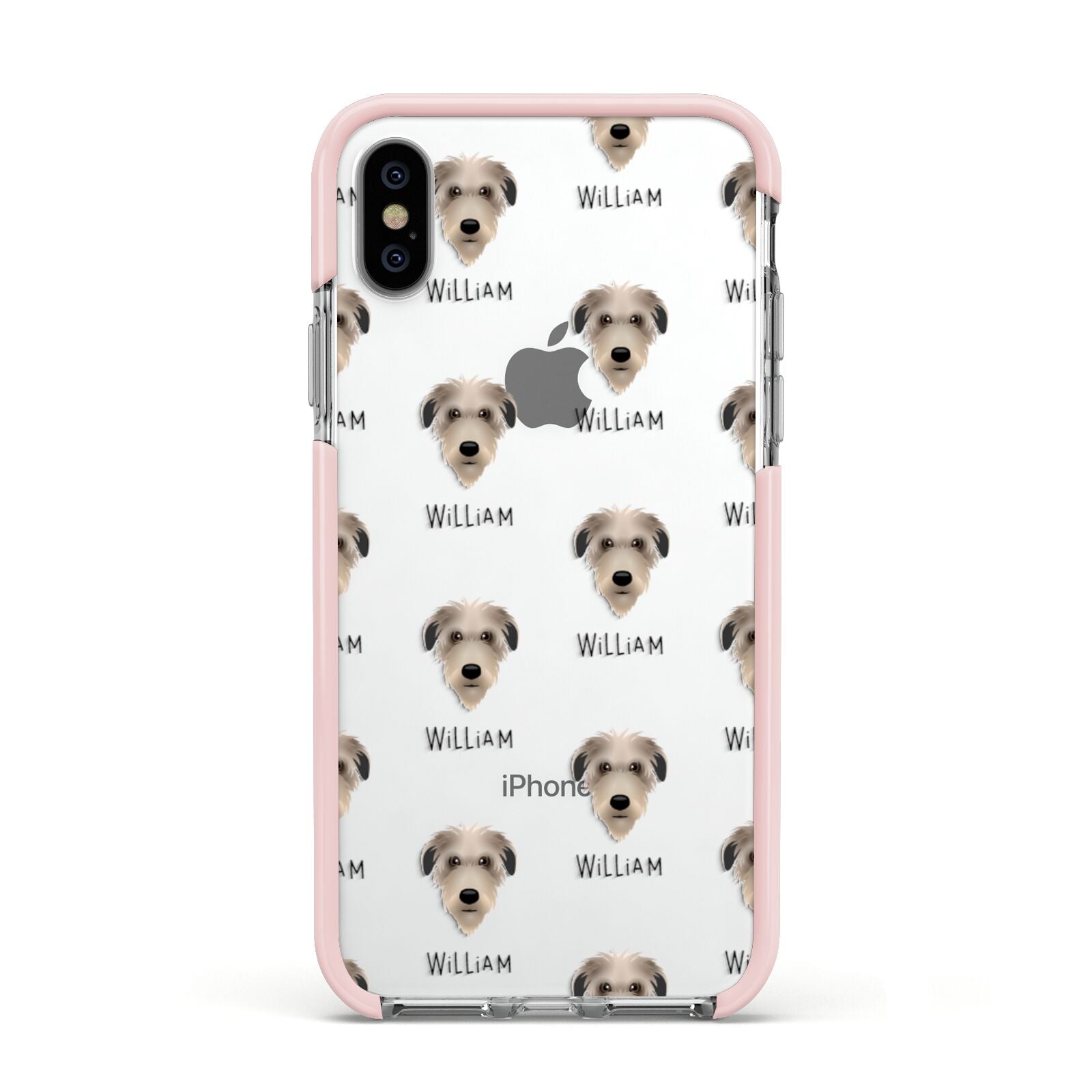 Deerhound Icon with Name Apple iPhone Xs Impact Case Pink Edge on Silver Phone