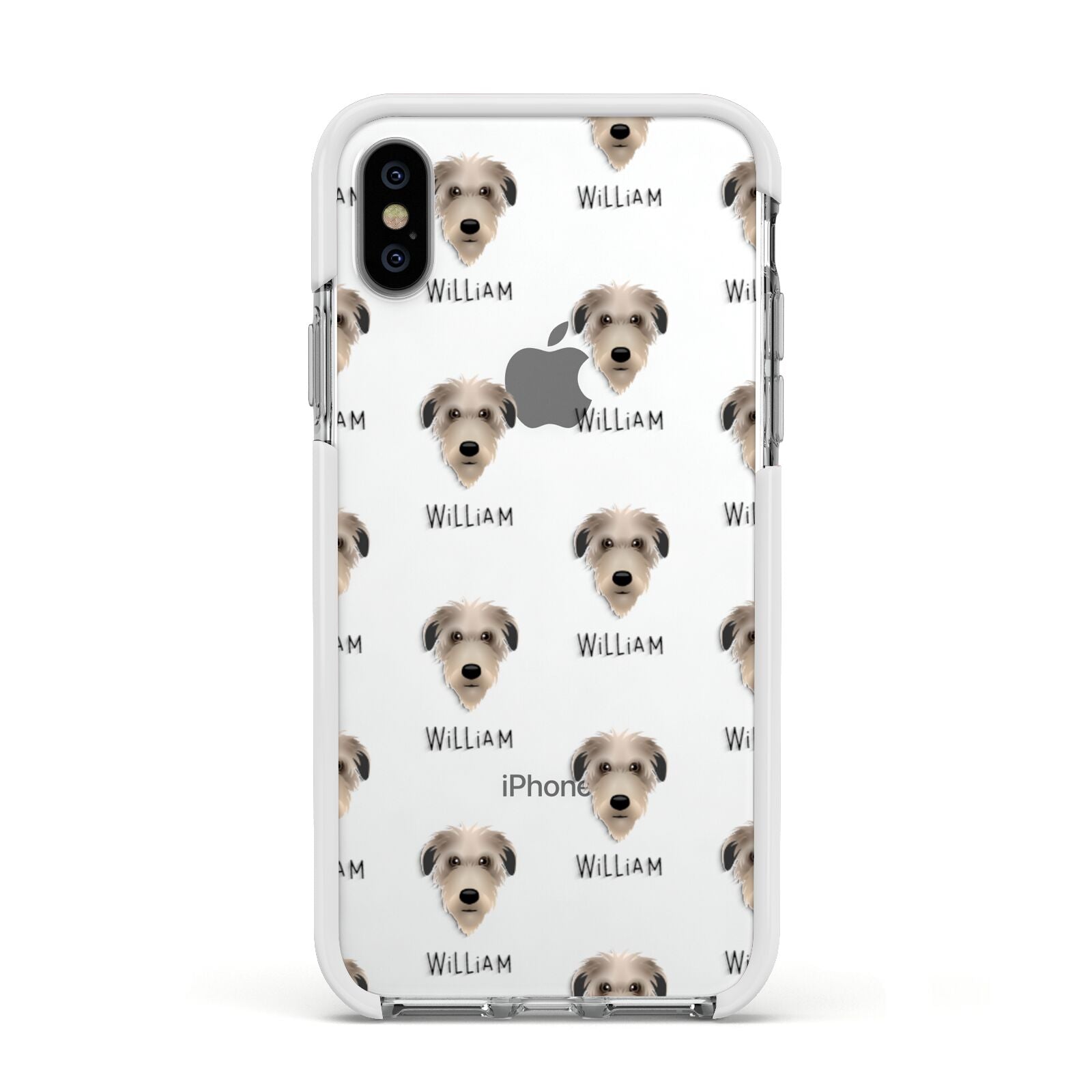 Deerhound Icon with Name Apple iPhone Xs Impact Case White Edge on Silver Phone