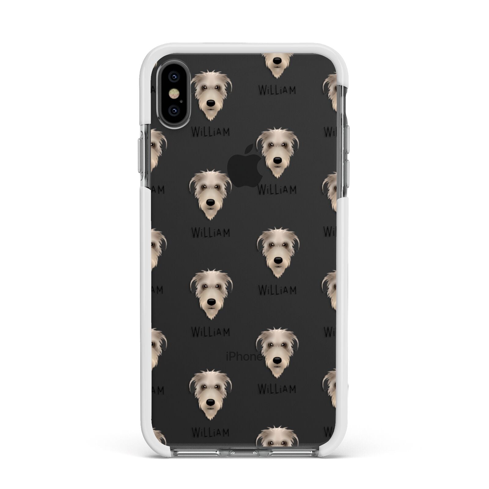 Deerhound Icon with Name Apple iPhone Xs Max Impact Case White Edge on Black Phone