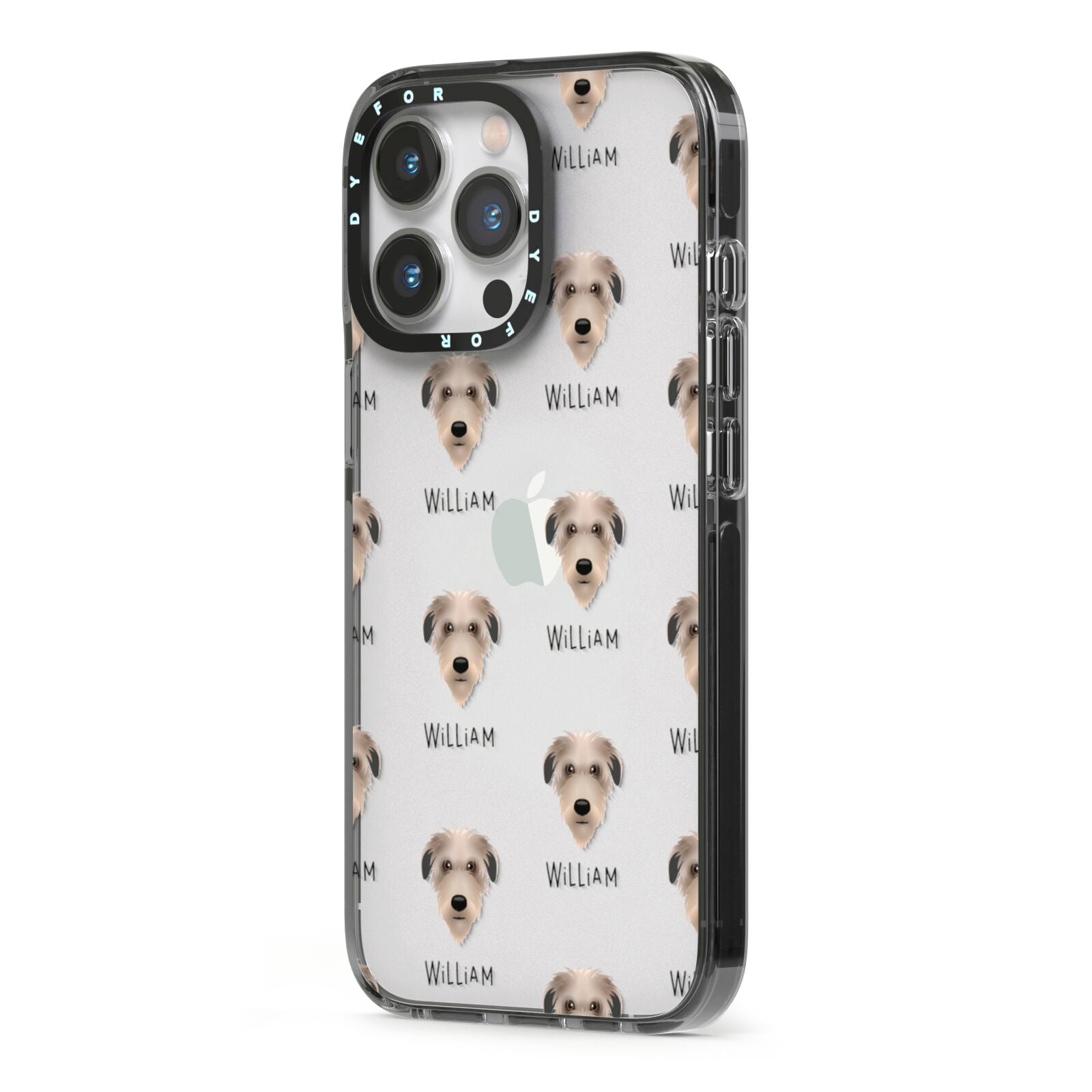 Deerhound Icon with Name iPhone 13 Pro Black Impact Case Side Angle on Silver phone