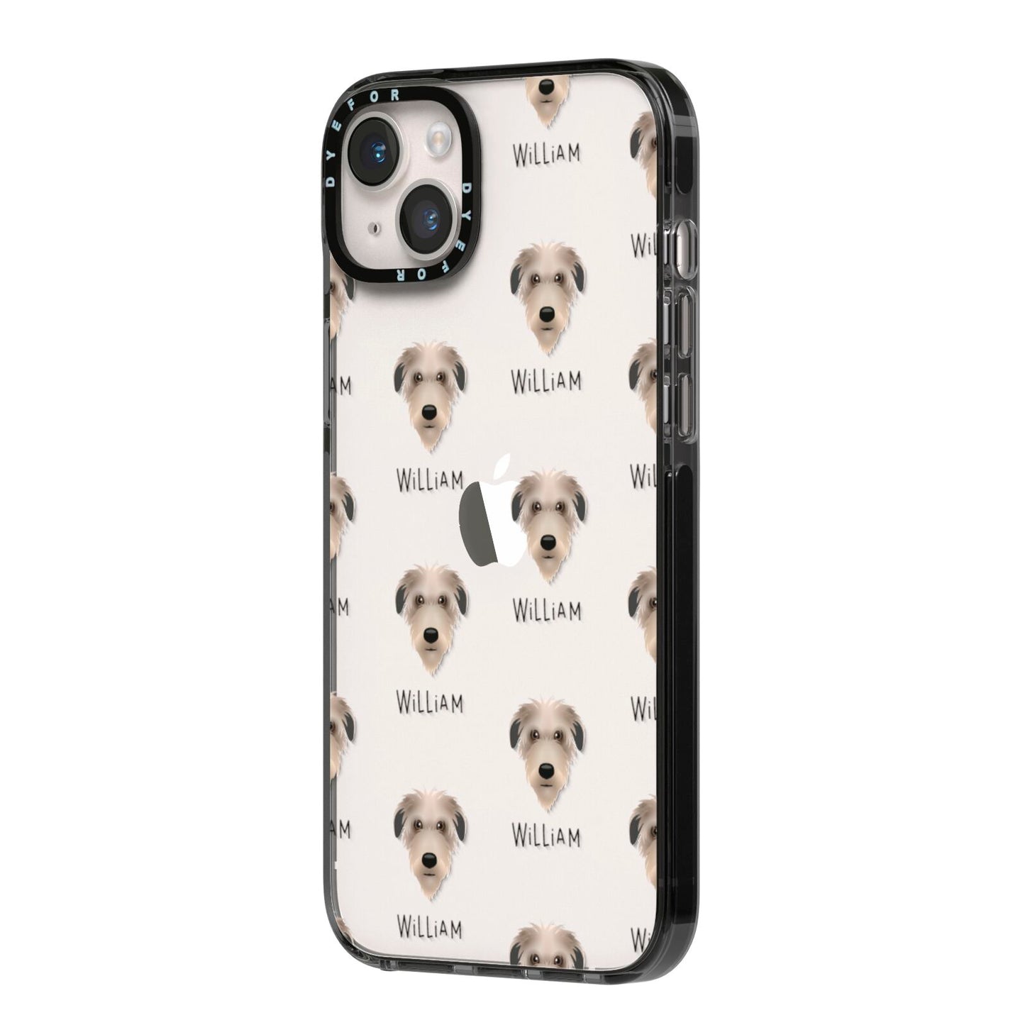 Deerhound Icon with Name iPhone 14 Plus Black Impact Case Side Angle on Silver phone