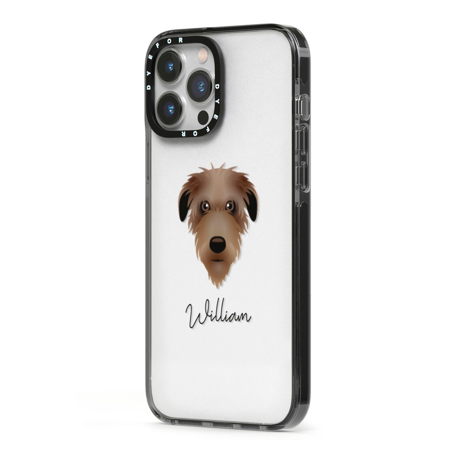Deerhound Personalised iPhone 13 Pro Max Black Impact Case Side Angle on Silver phone