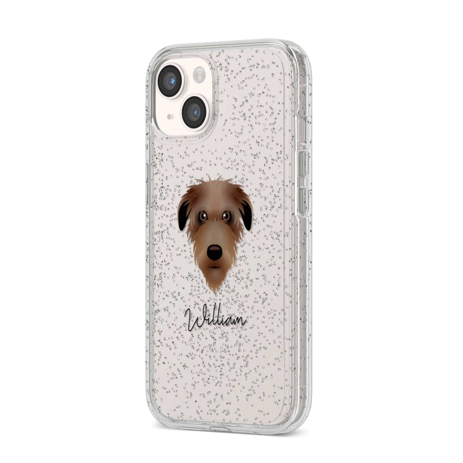 Deerhound Personalised iPhone 14 Glitter Tough Case Starlight Angled Image