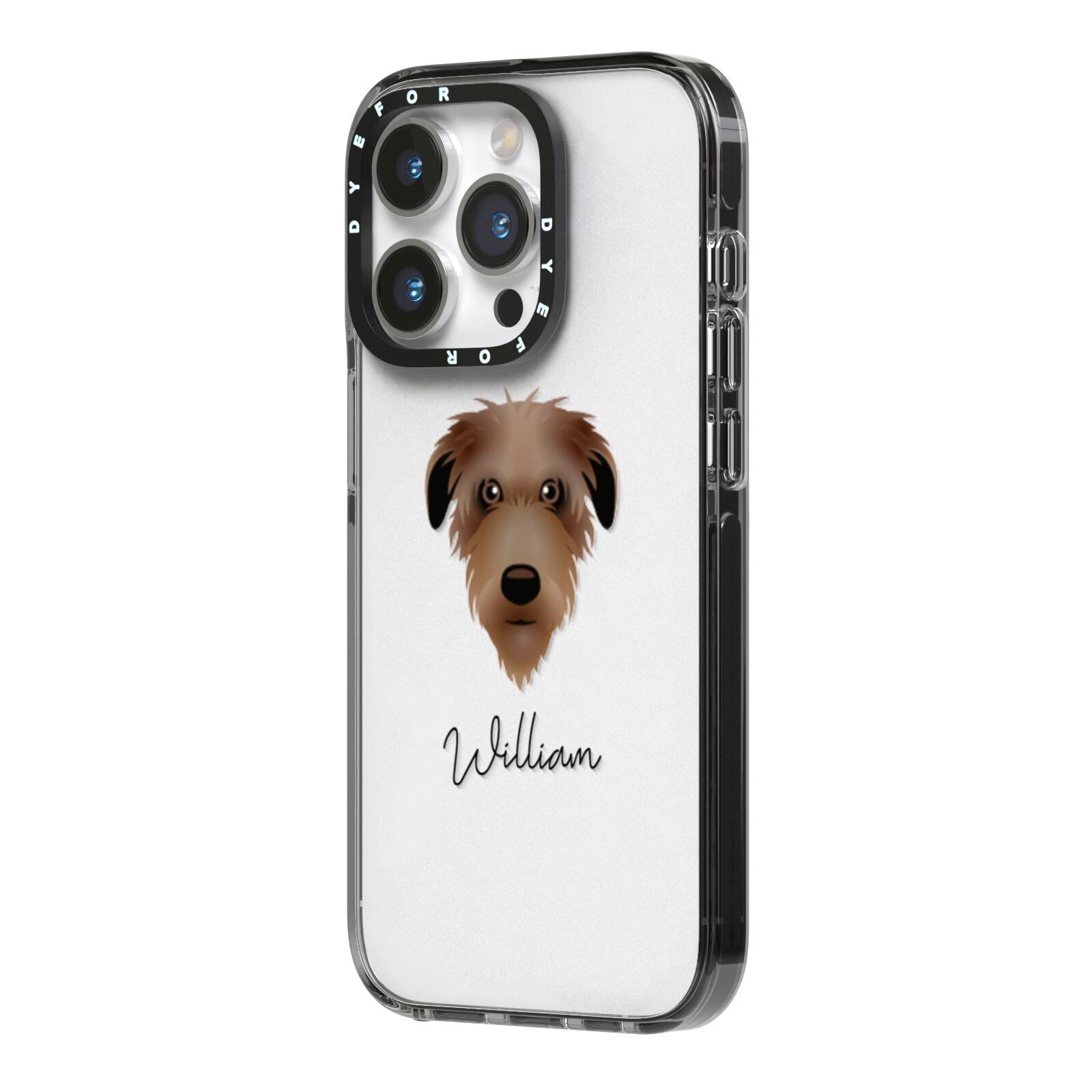 Deerhound Personalised iPhone 14 Pro Black Impact Case Side Angle on Silver phone