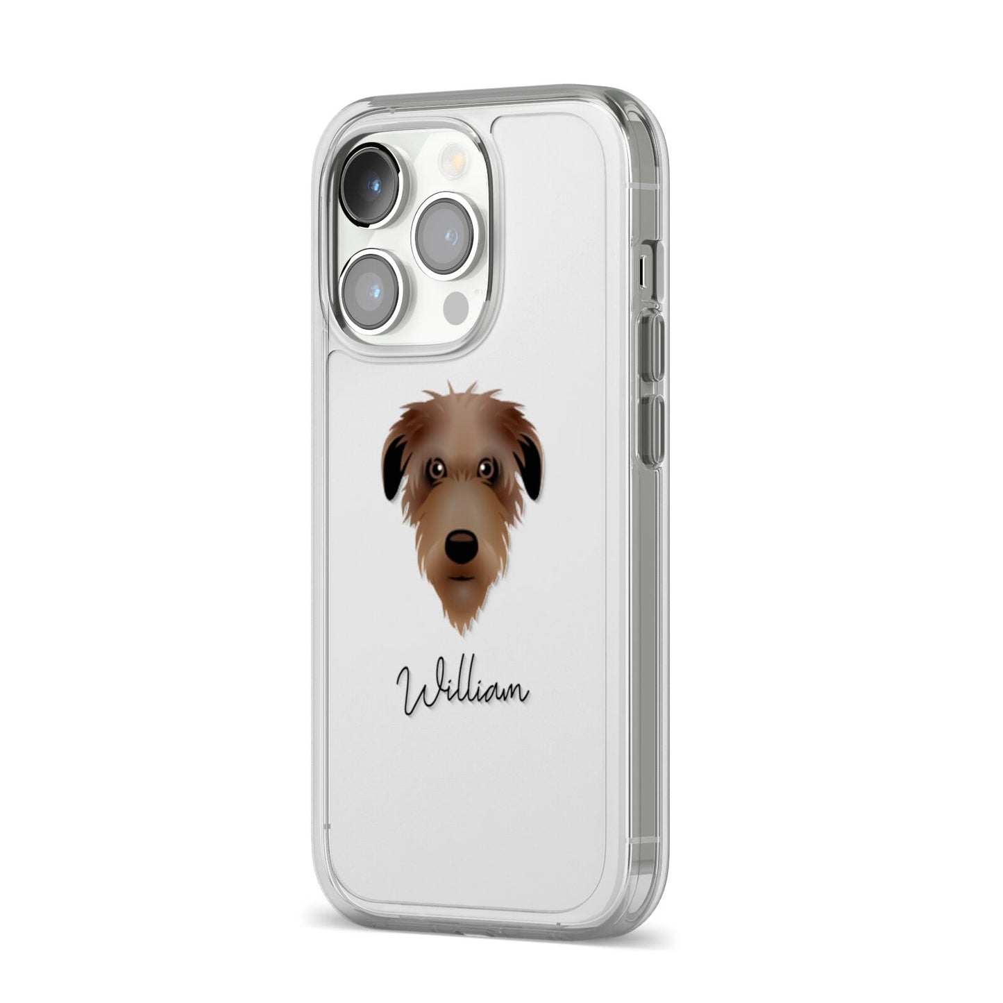 Deerhound Personalised iPhone 14 Pro Clear Tough Case Silver Angled Image