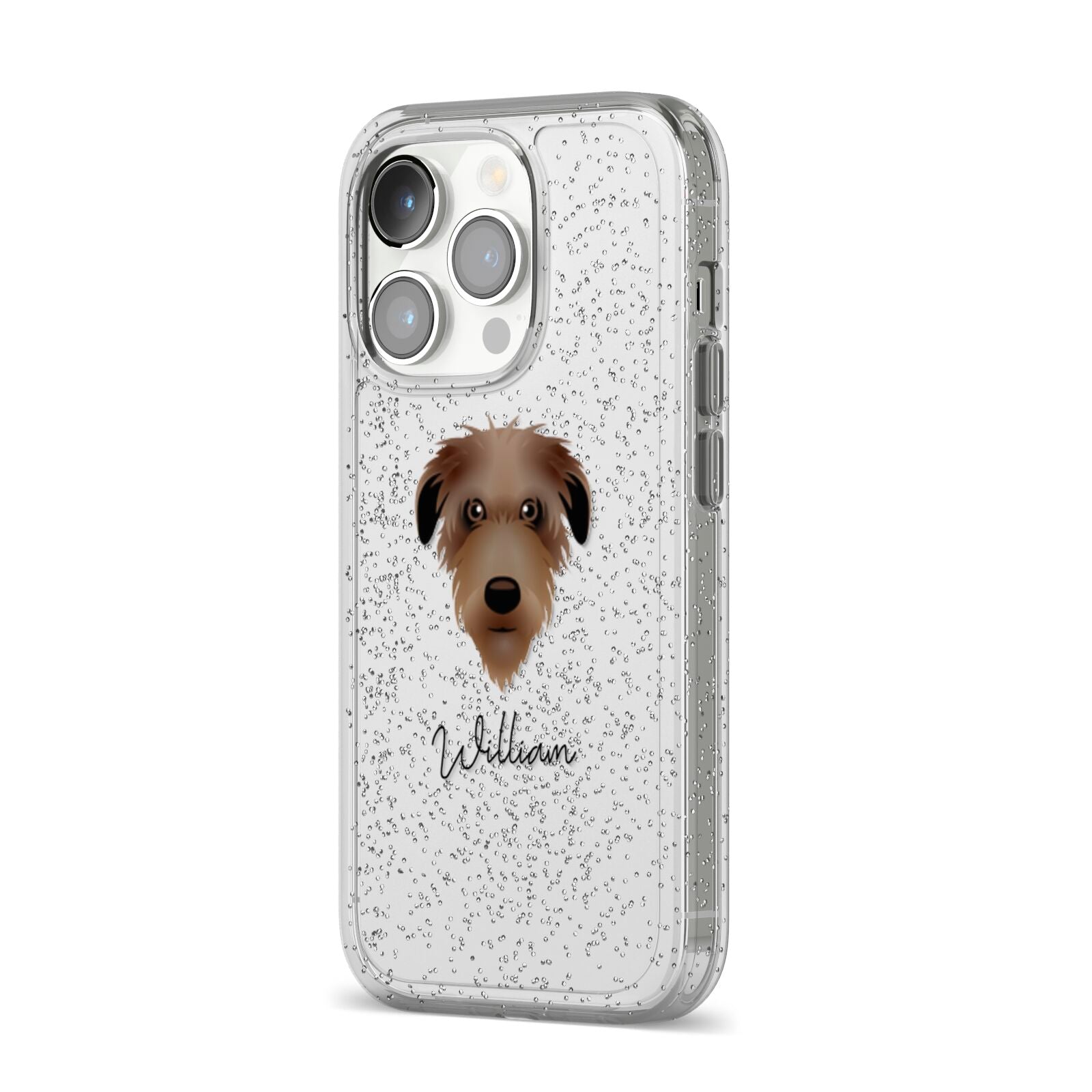 Deerhound Personalised iPhone 14 Pro Glitter Tough Case Silver Angled Image