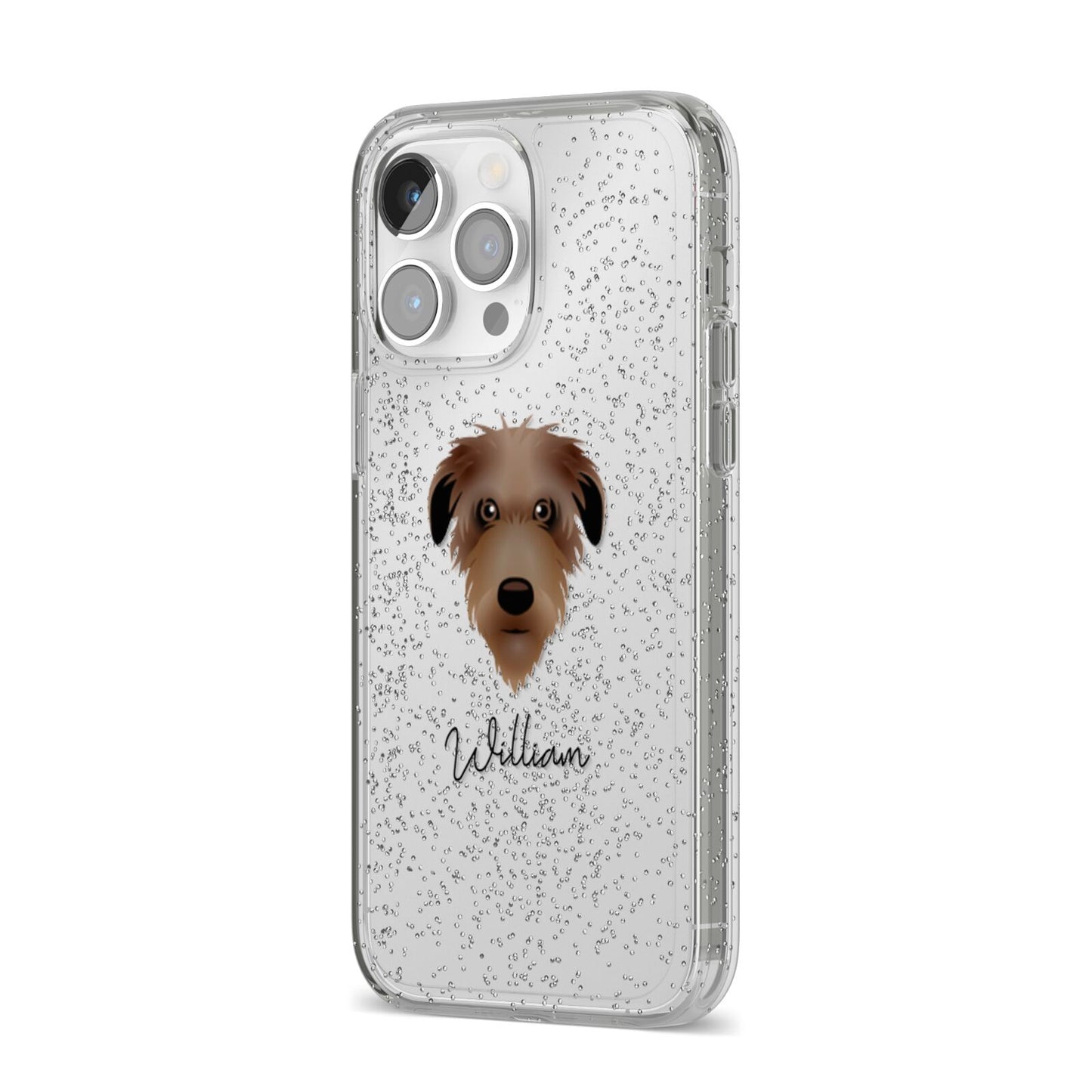 Deerhound Personalised iPhone 14 Pro Max Glitter Tough Case Silver Angled Image