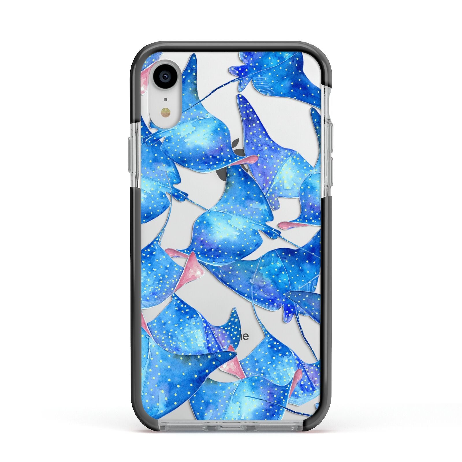 Devil Fish Apple iPhone XR Impact Case Black Edge on Silver Phone