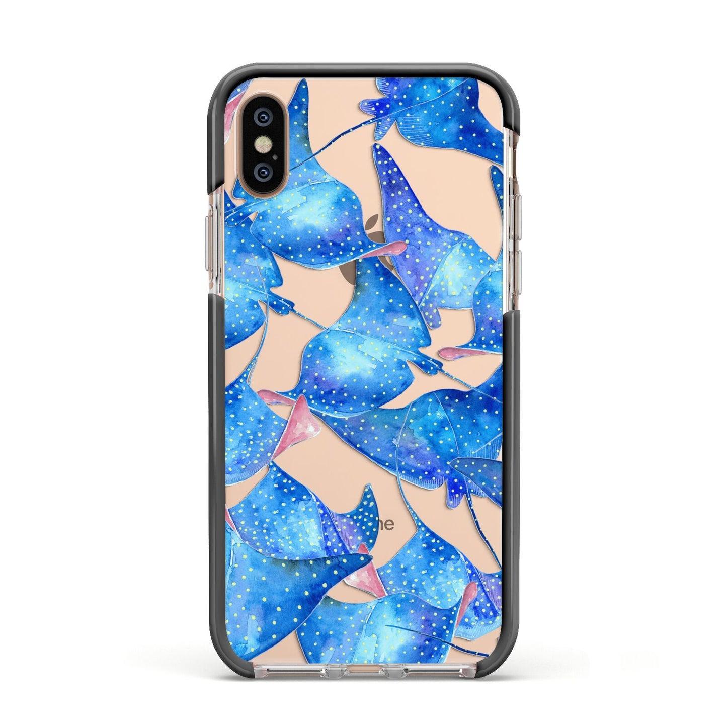 Devil Fish Apple iPhone Xs Impact Case Black Edge on Gold Phone