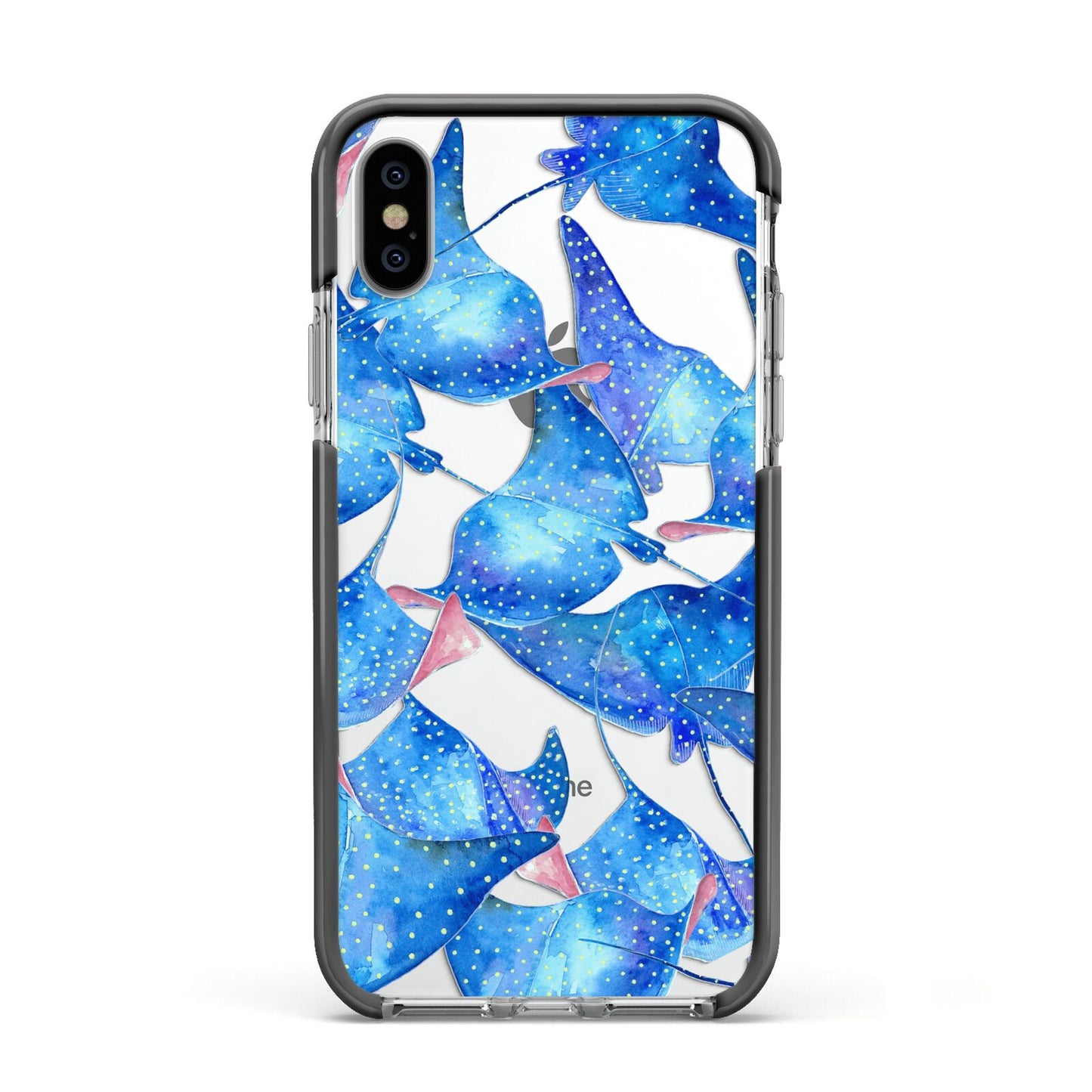 Devil Fish Apple iPhone Xs Impact Case Black Edge on Silver Phone