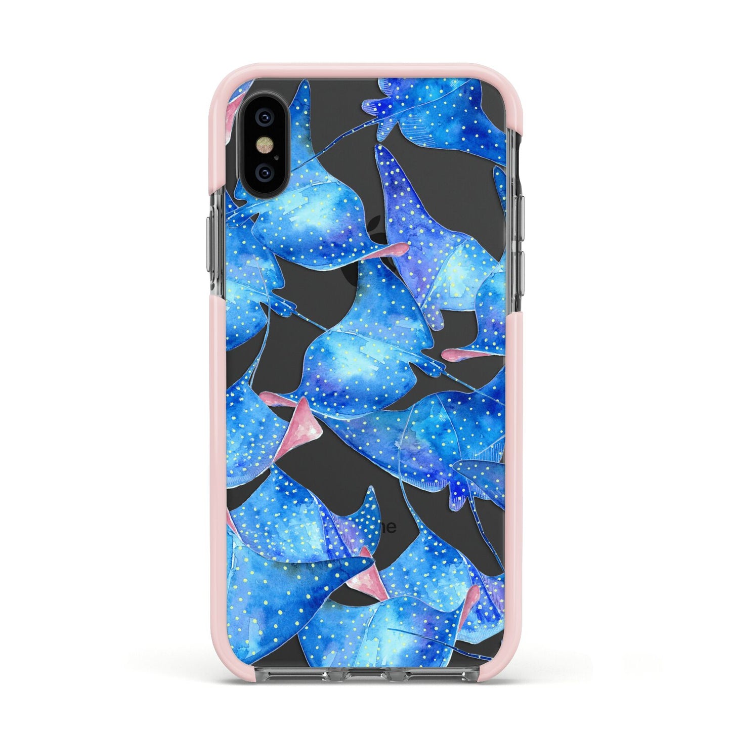 Devil Fish Apple iPhone Xs Impact Case Pink Edge on Black Phone