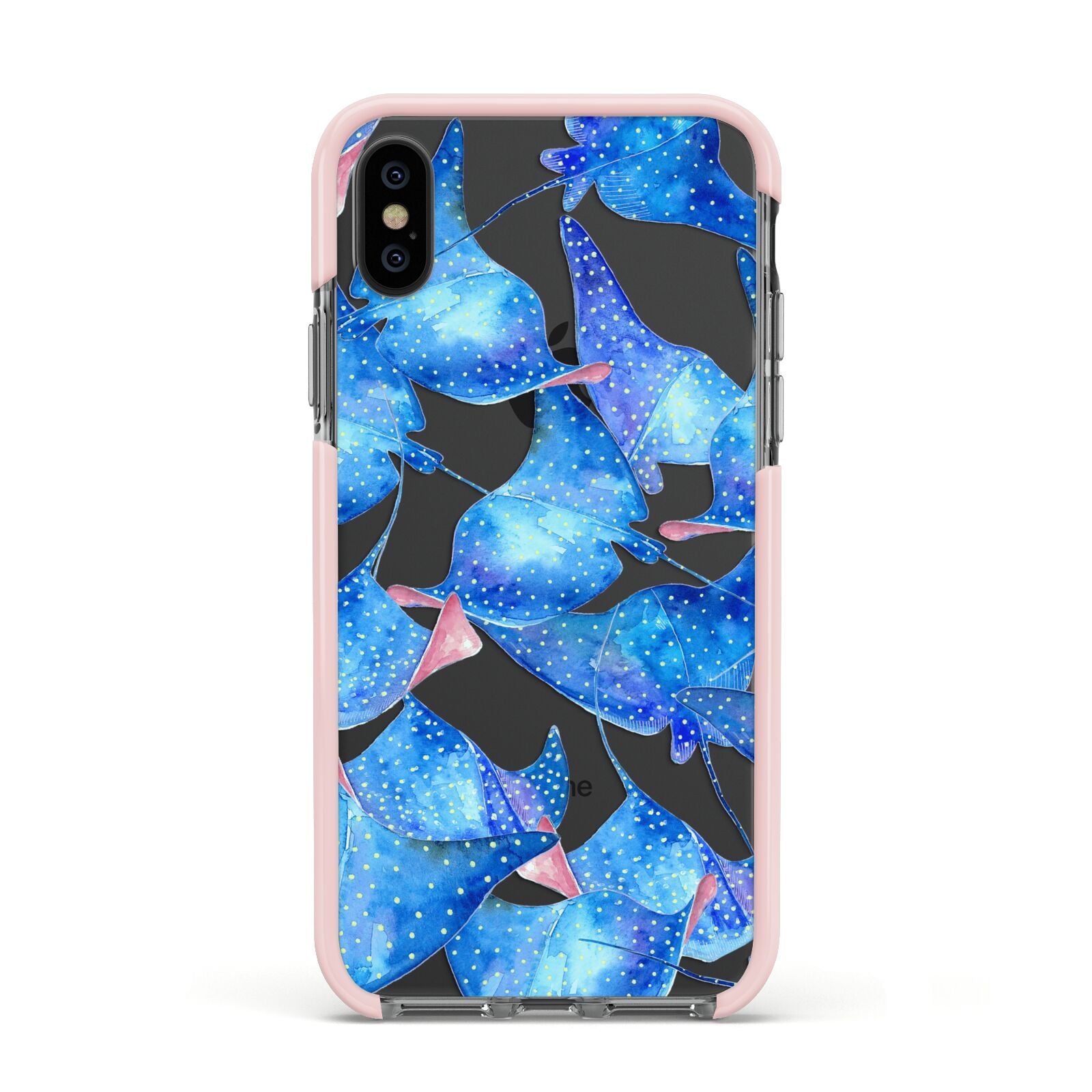 Devil Fish Apple iPhone Xs Impact Case Pink Edge on Black Phone
