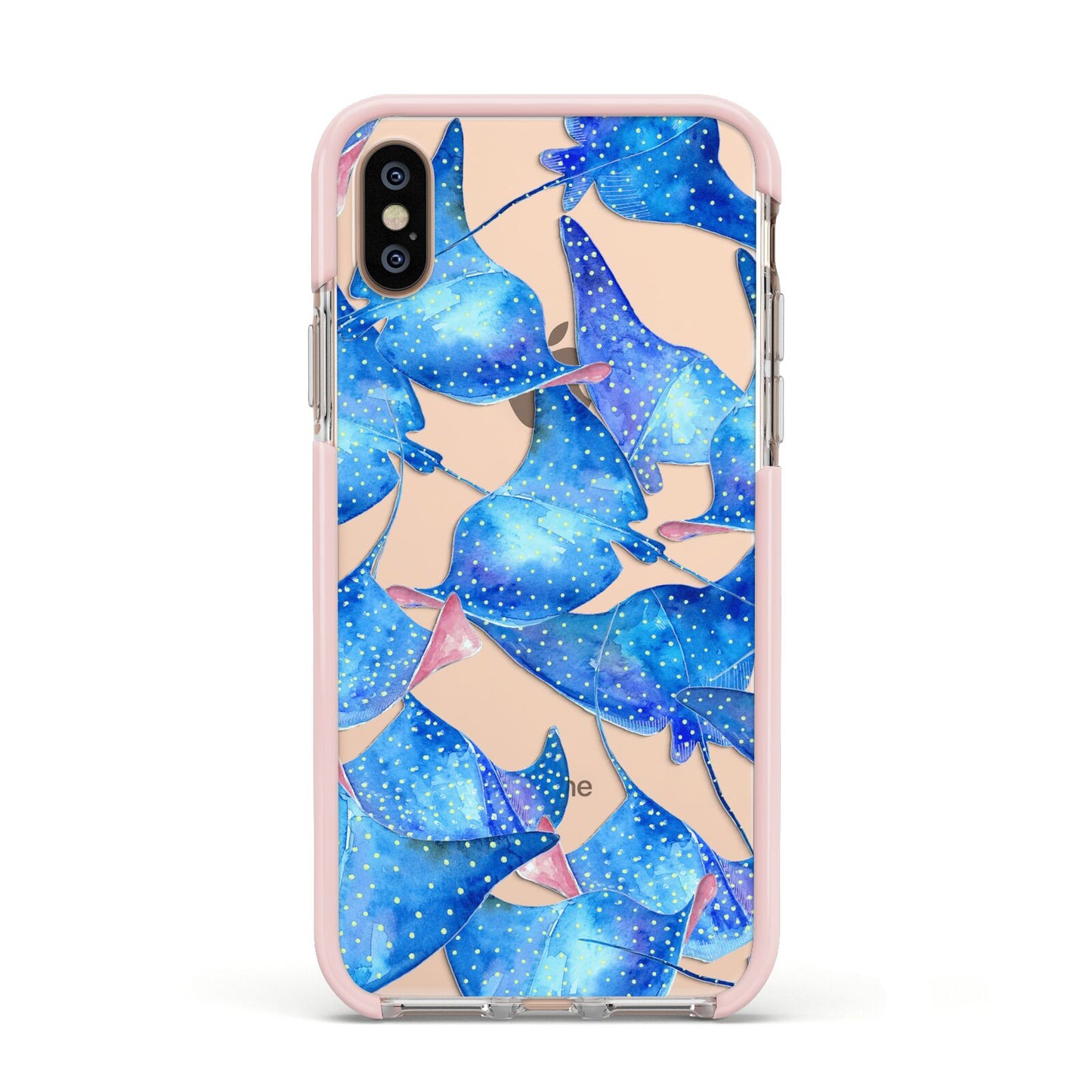 Devil Fish Apple iPhone Xs Impact Case Pink Edge on Gold Phone
