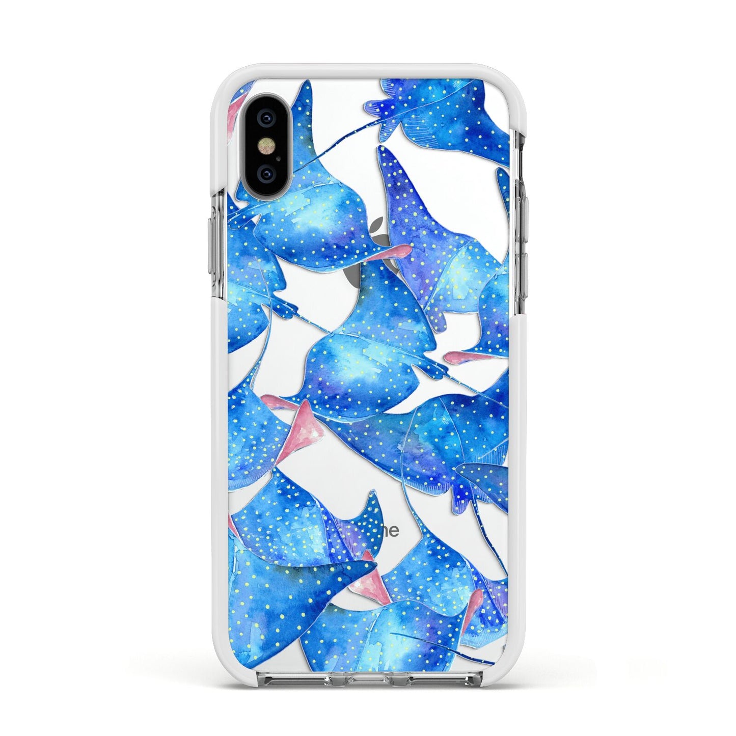 Devil Fish Apple iPhone Xs Impact Case White Edge on Silver Phone