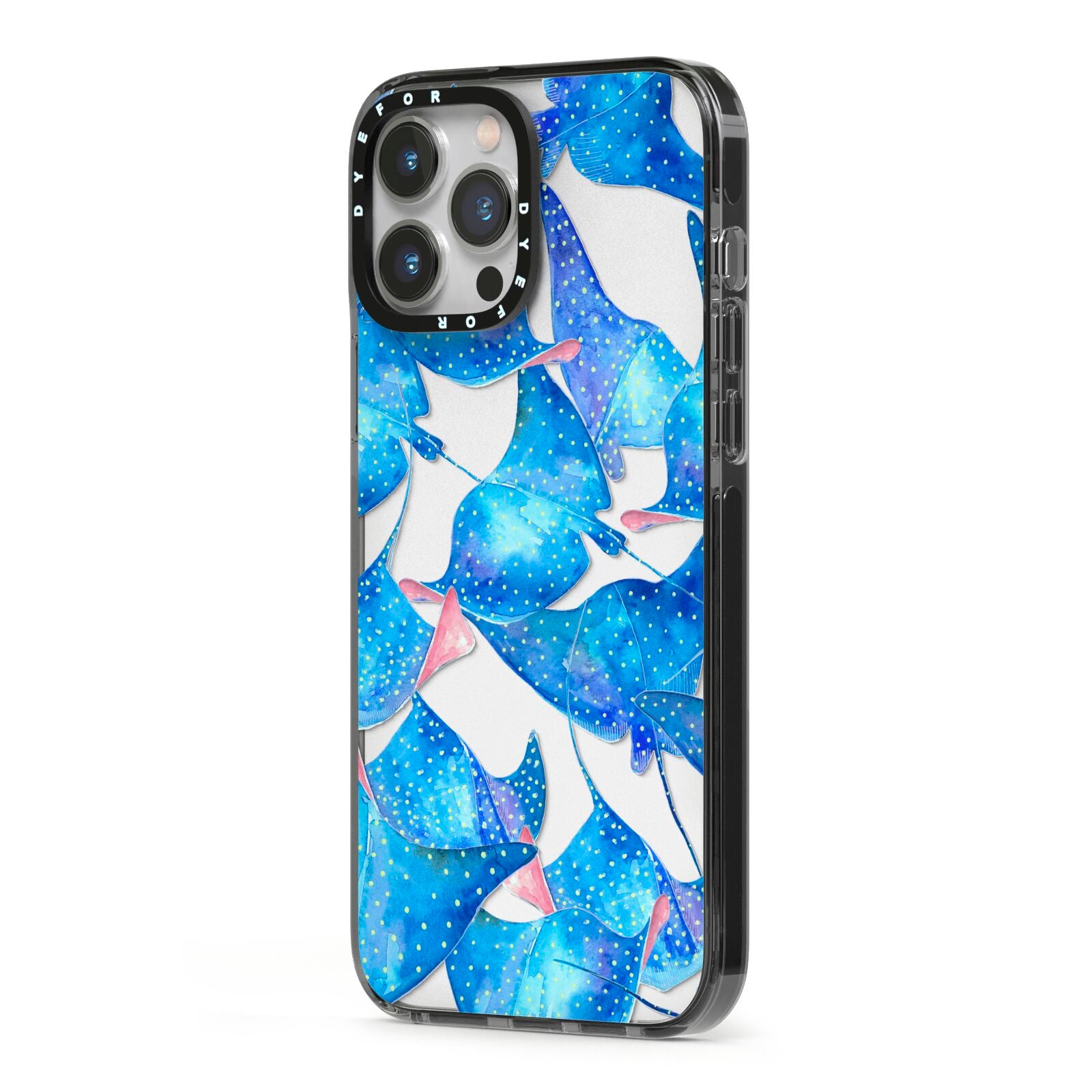 Devil Fish iPhone 13 Pro Max Black Impact Case Side Angle on Silver phone