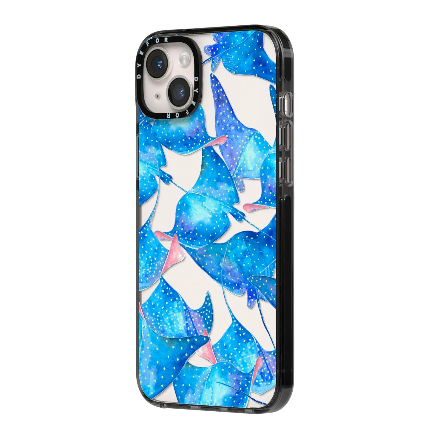 Devil Fish iPhone 14 Plus Black Impact Case Side Angle on Silver phone