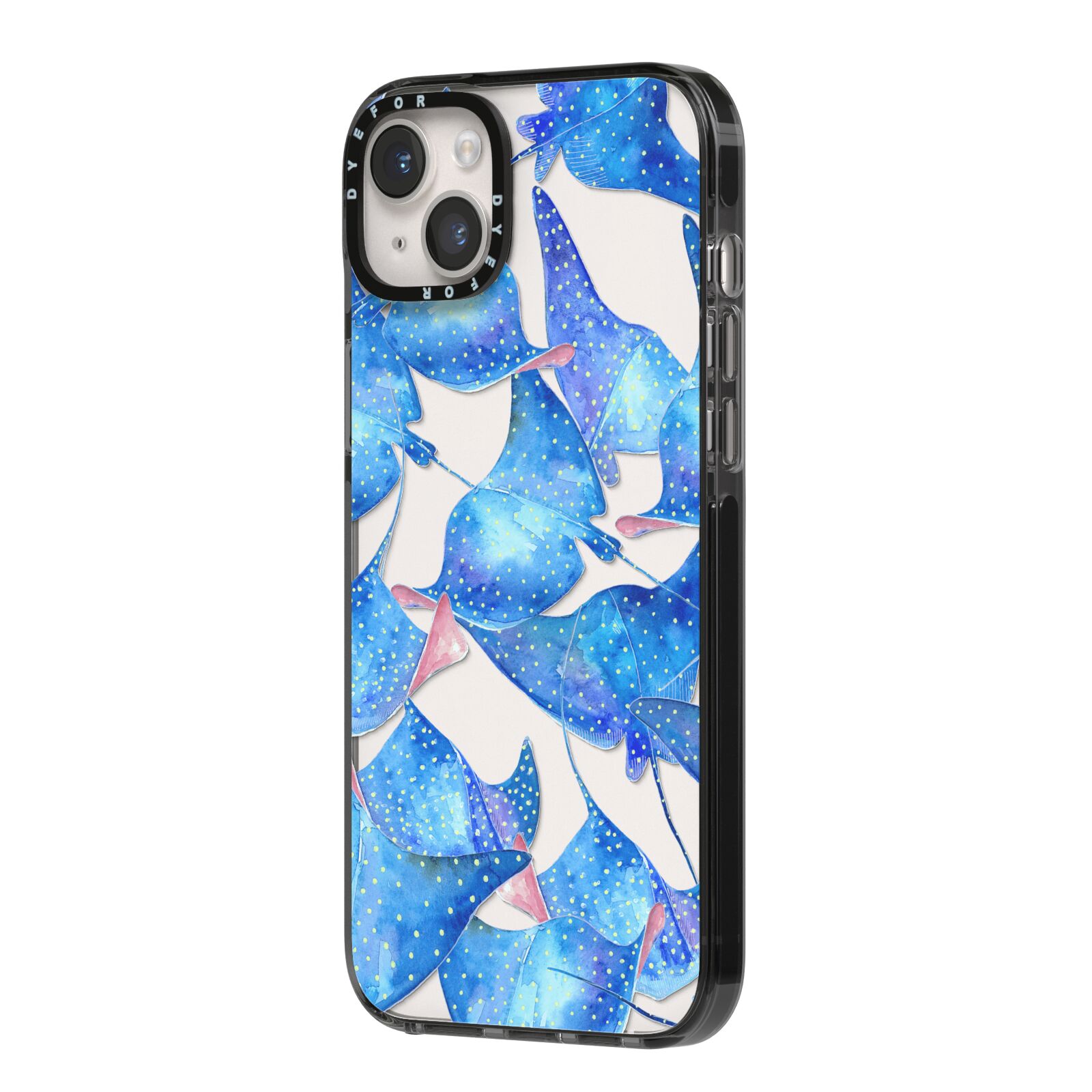 Devil Fish iPhone 14 Plus Black Impact Case Side Angle on Silver phone